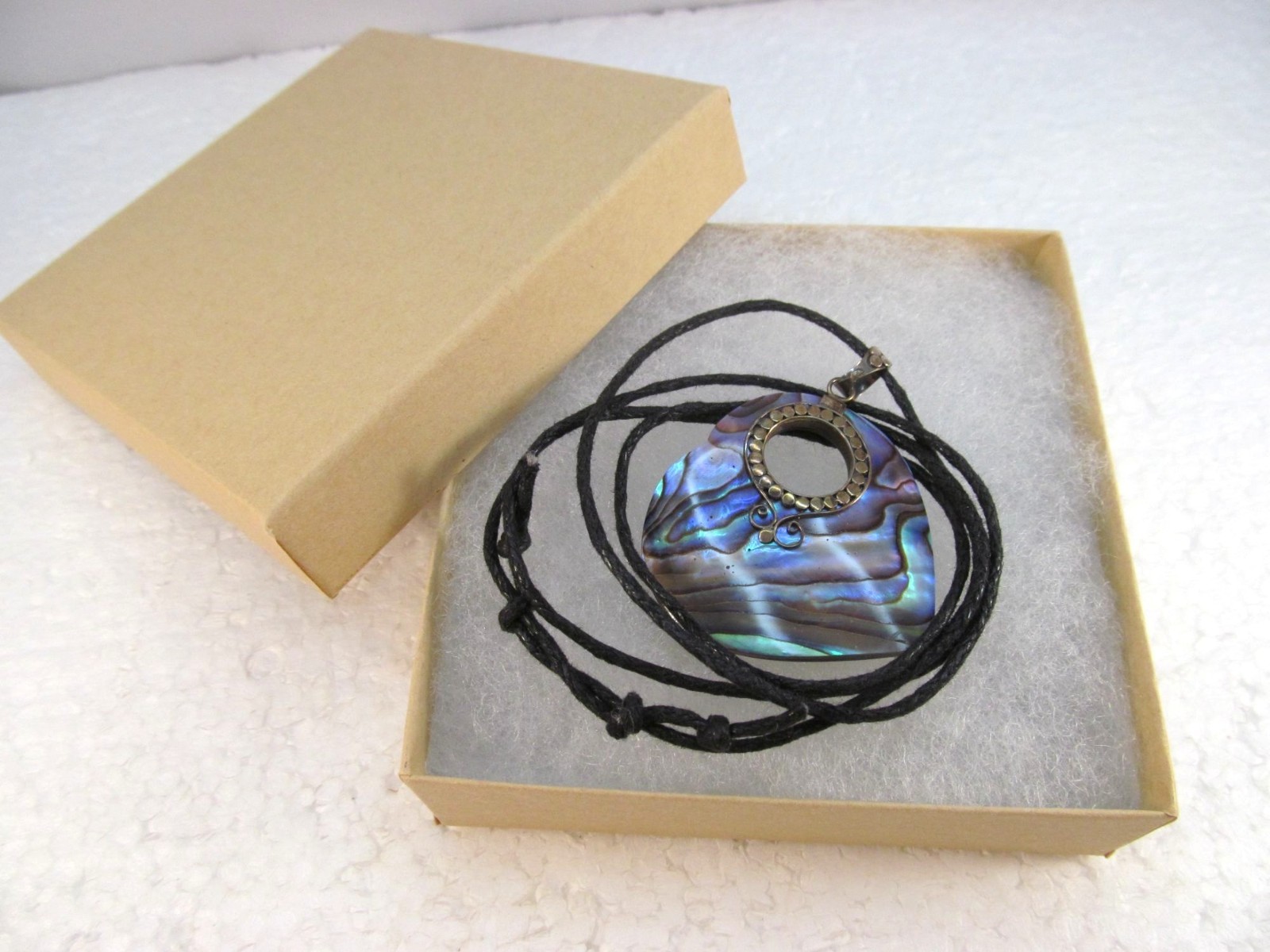 Abalone Heart Shell Sterling Silver Pendant Necklace on Adjustable Cotton Cord