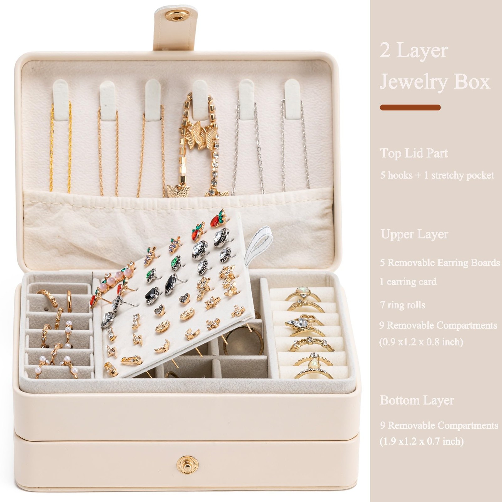 MODENGKONGJIAN Jewelry Organizer Box, 2 Layer, 2 Layer-Beige-PU Leather