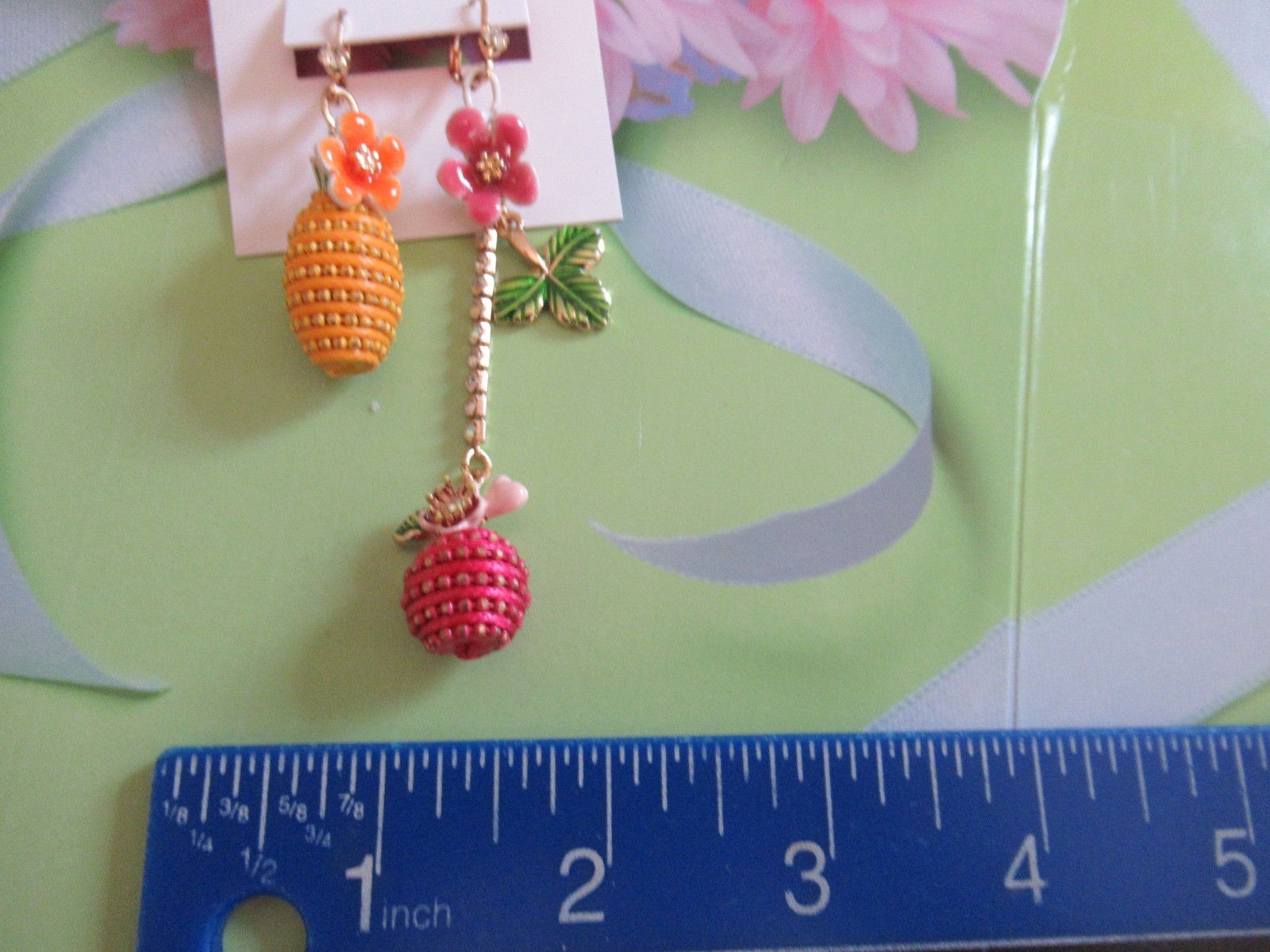 BETSEY JOHNSON Authentic Lovely Fruits And Flowers Mismatched Earrings NWT