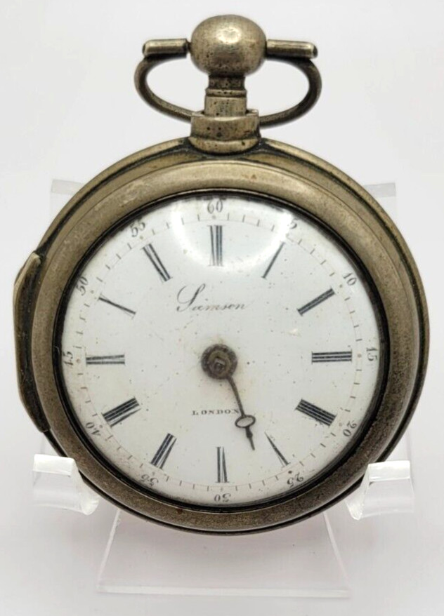 Rare Antique Samson London Verge Fusee pocket watch, double cased AS IS