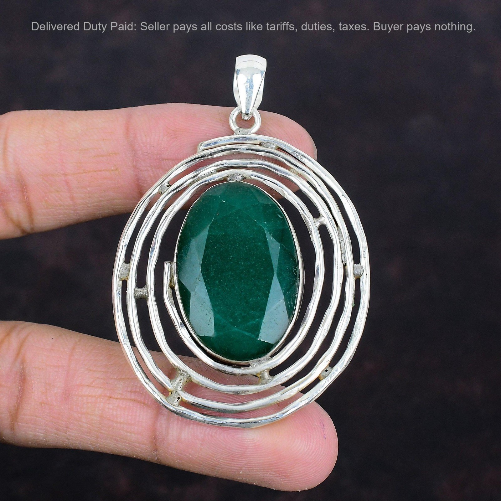 Oval Natural Zambian Emrald 925 Sterling Silver Mother Birthday Bezel Pendant