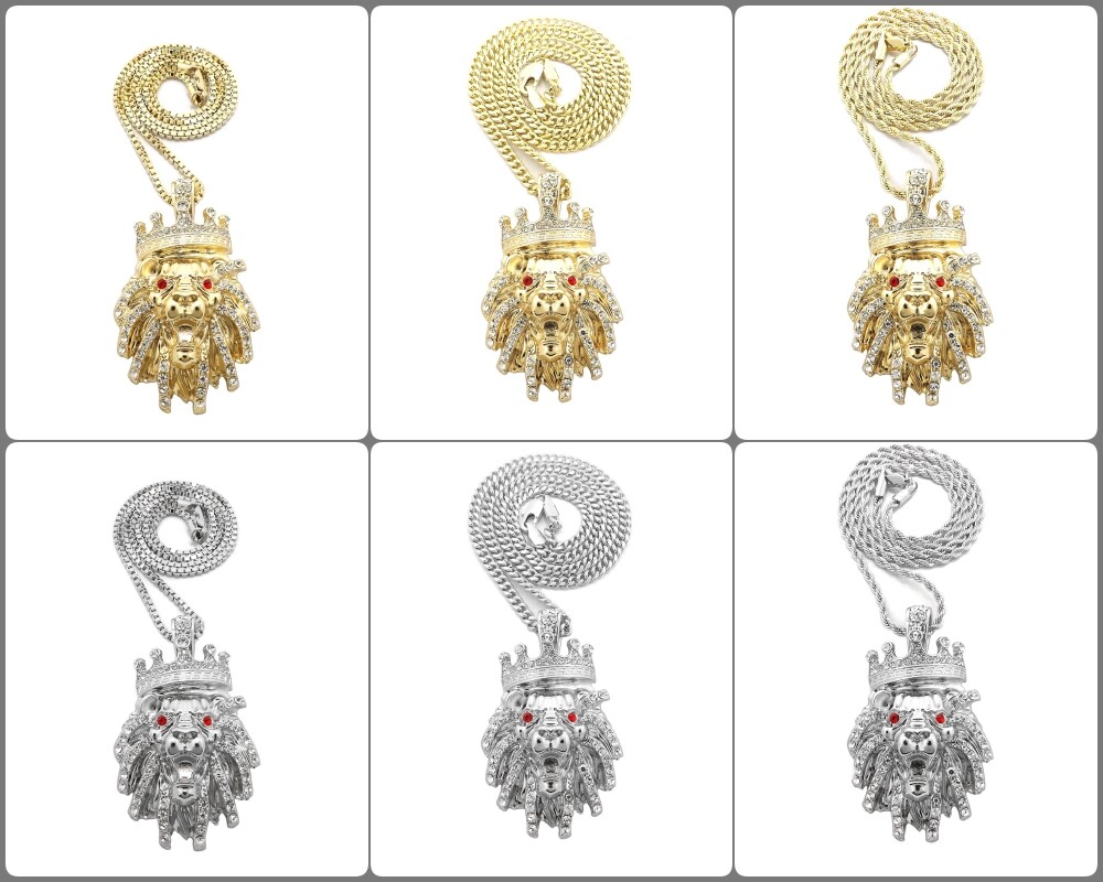 Ice Red Eye King Lion Pendant Box, Cuban, Rope Chain 18″ to 24″ Necklace XZ438RD