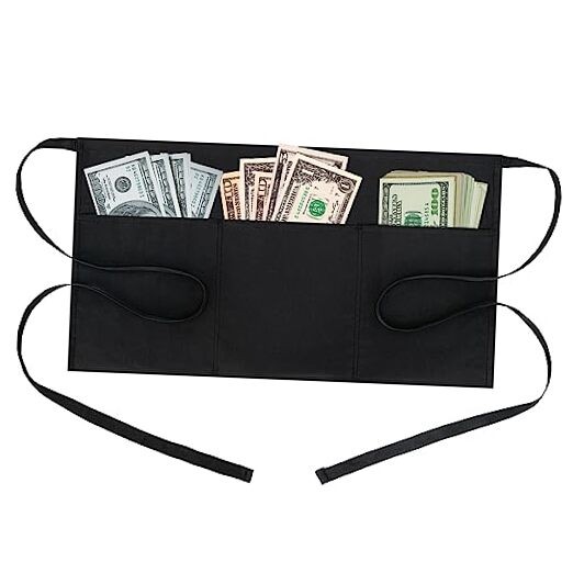 Server Aprons Waitress Aprons with 3 Pockets – Black Polyester B-01 Pack Black