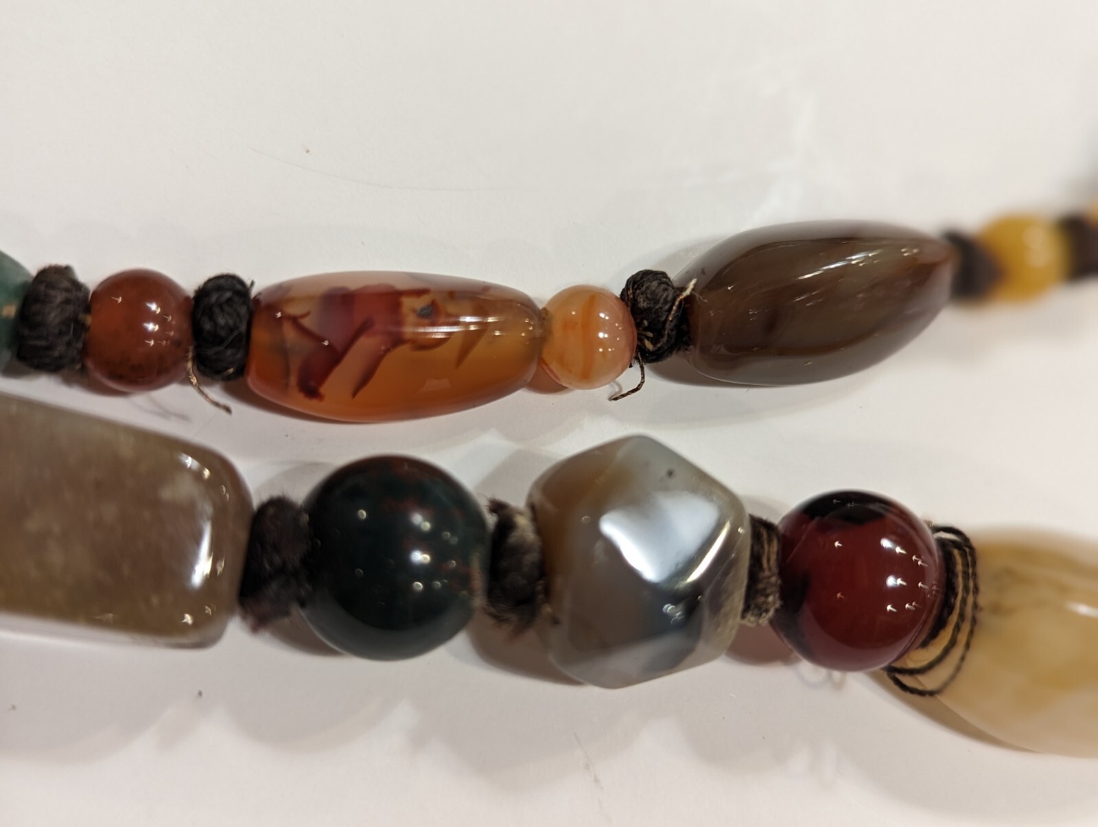 Semi Precious Polished Agate 54″ Necklace Hand Knotted Southeast Asia VNTG 1960s