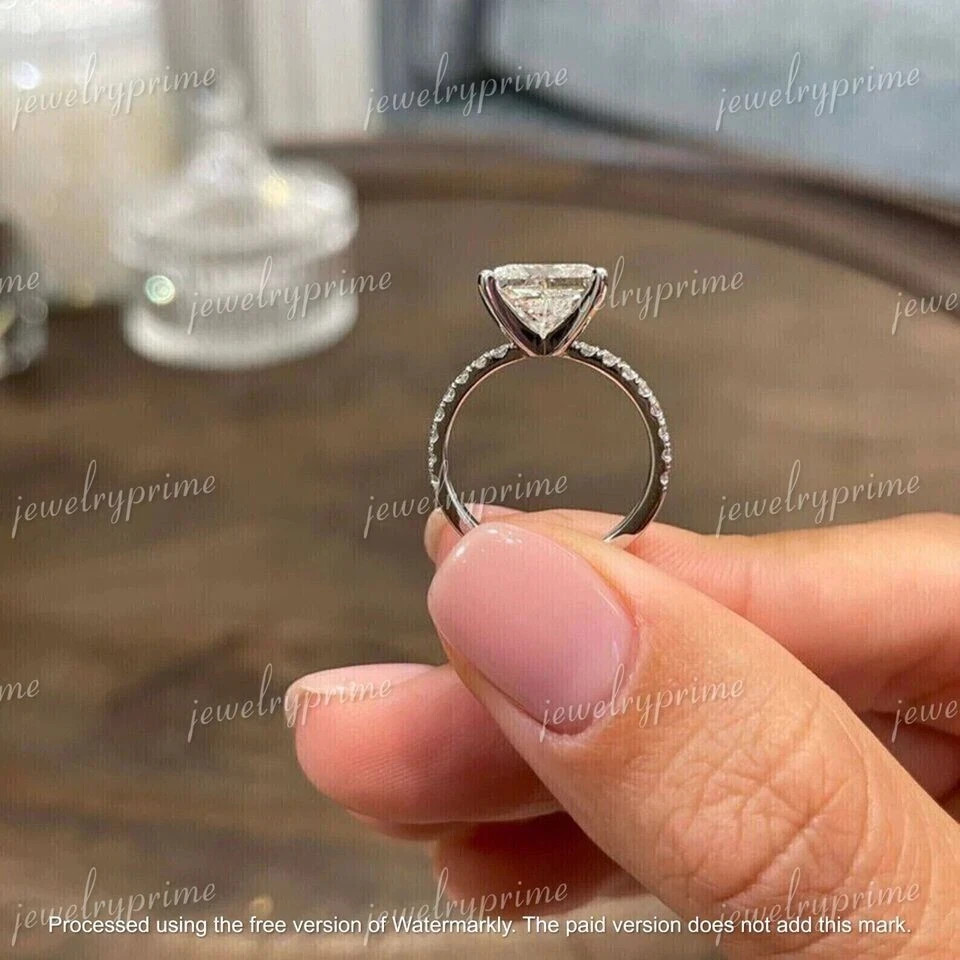 3CT Princess Cut Lab-Created Diamond Engagement Wedding Ring 925 Sterling Silver