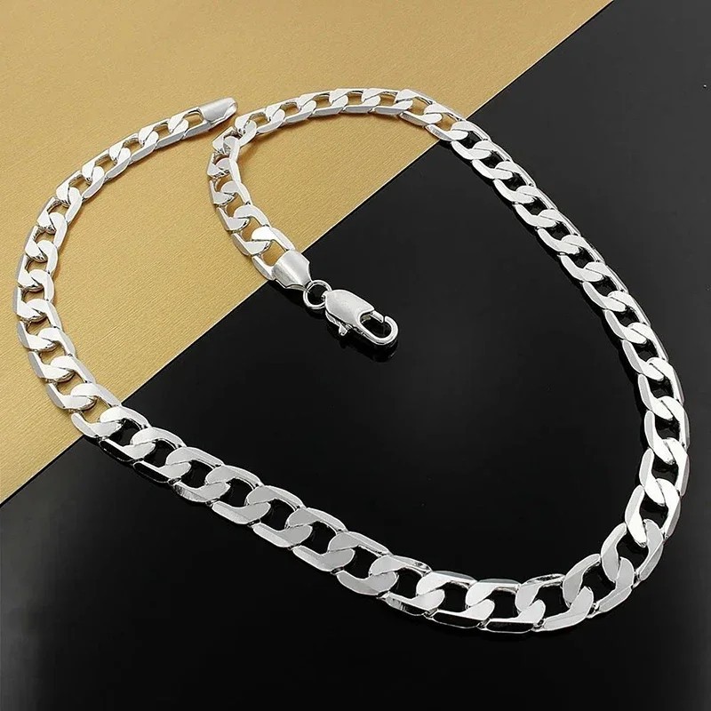 Collar de Plata de Ley 925 para Hombre Cadena Clásica de 8MM y 20/24 pulgadas