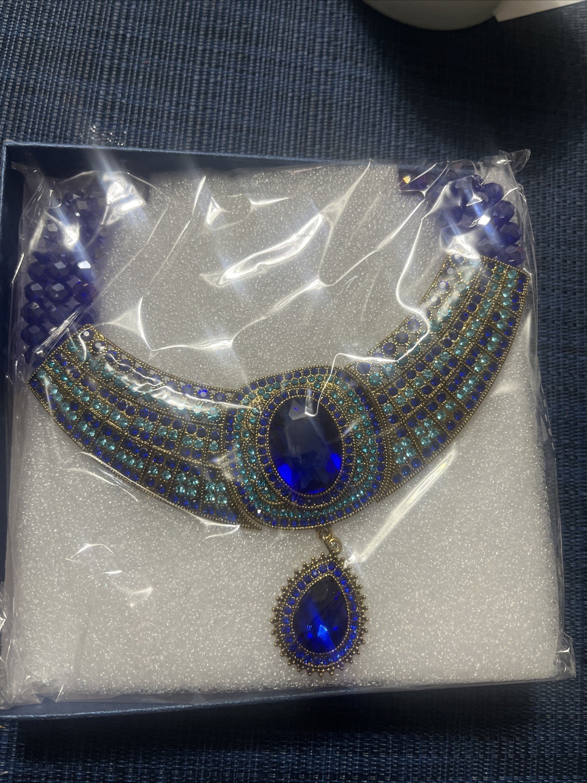 Blue Magic Color Glass Bead Alloy Iron Necklace