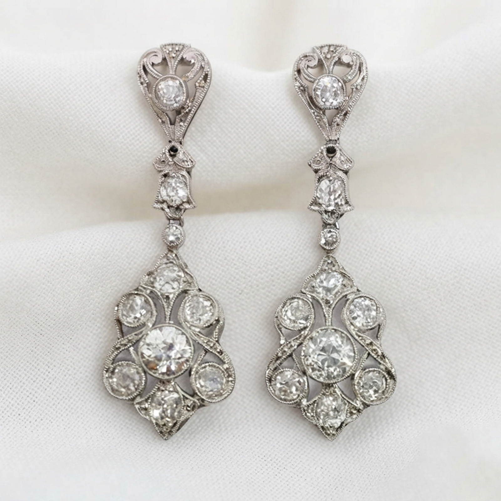 Old European Cut Simulated Diamond 14K Gold Vintage Inspire Dangle Drop Earrings