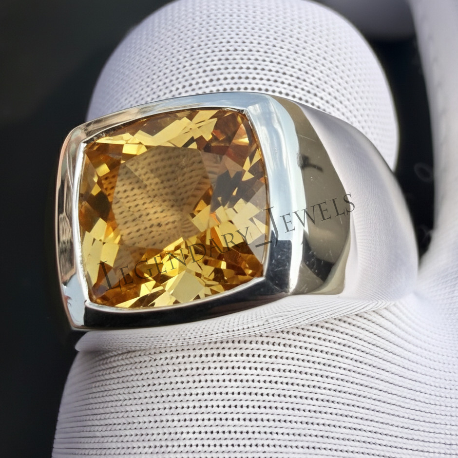Natural Citrine Gemstone Handmade Ring for Men’s 925 Sterling Silver Signet Ring