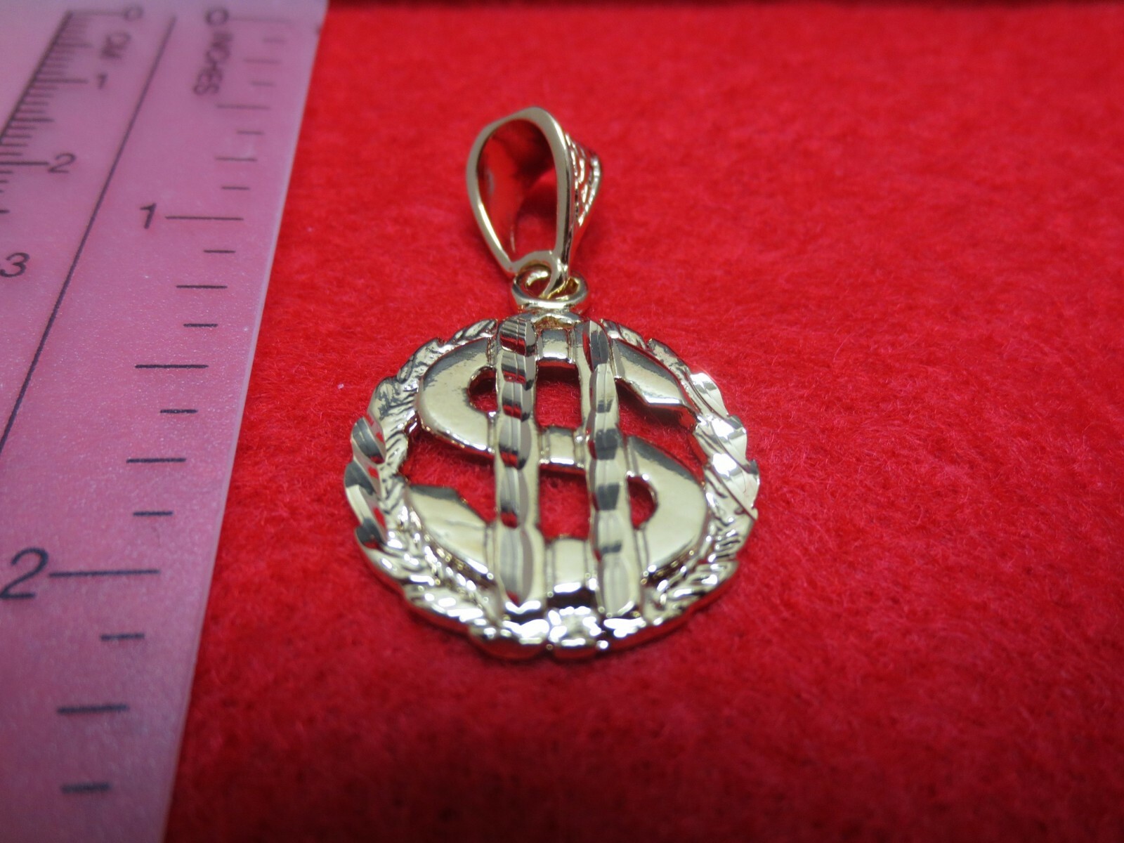 14 KT GOLD EP ABOUT 1 1/4″ DOLLAR SIGN $ CHARM WITH A 24 INCH ROPE CHAIN-2673