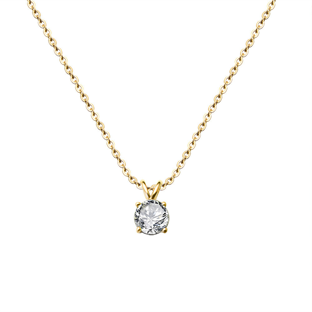 Woman Classic 18K Gold Plated Stainless Steel CZ Pendant Necklace 15.7-17.7”