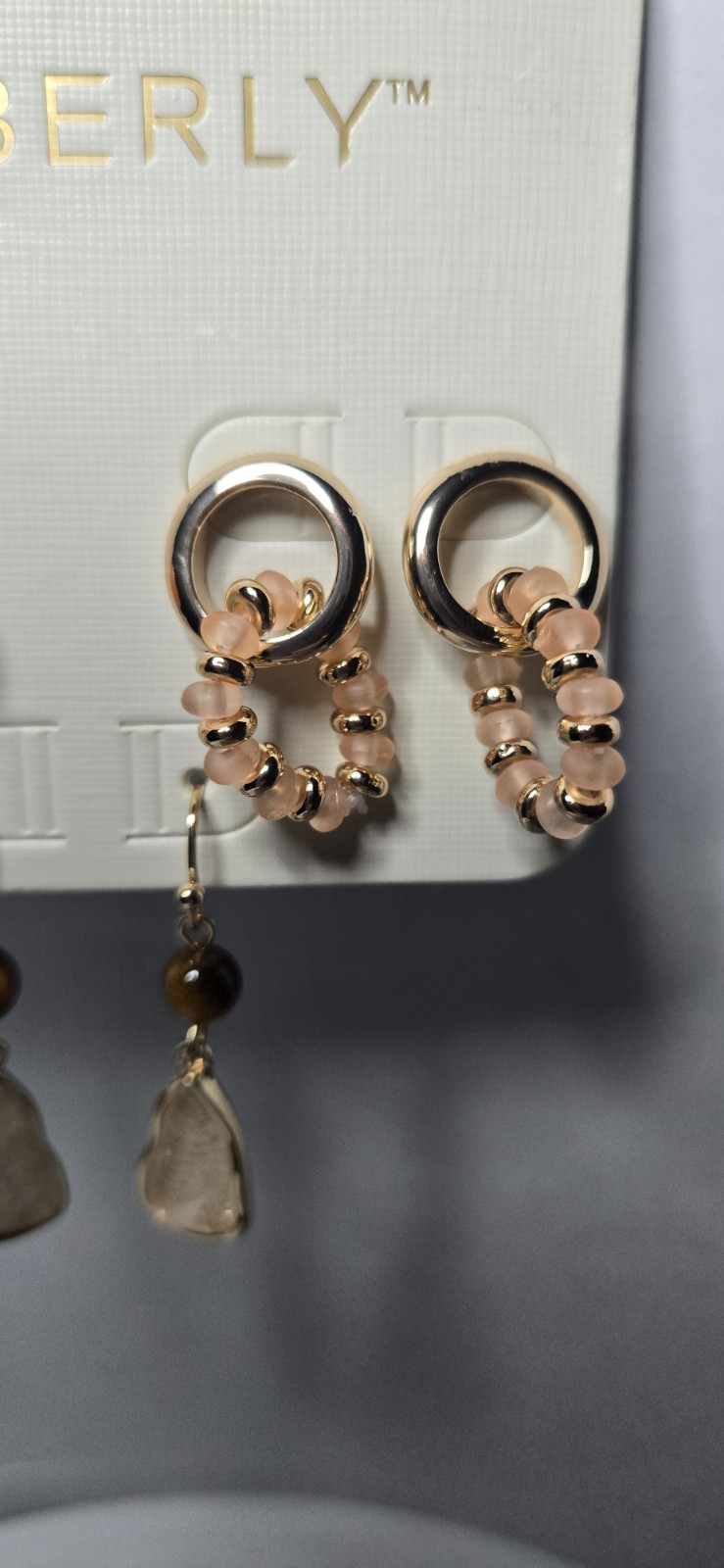 Emberly Gold Tone Earrings Set 3 Pairs Pink Orange Brown Acrylic Metal