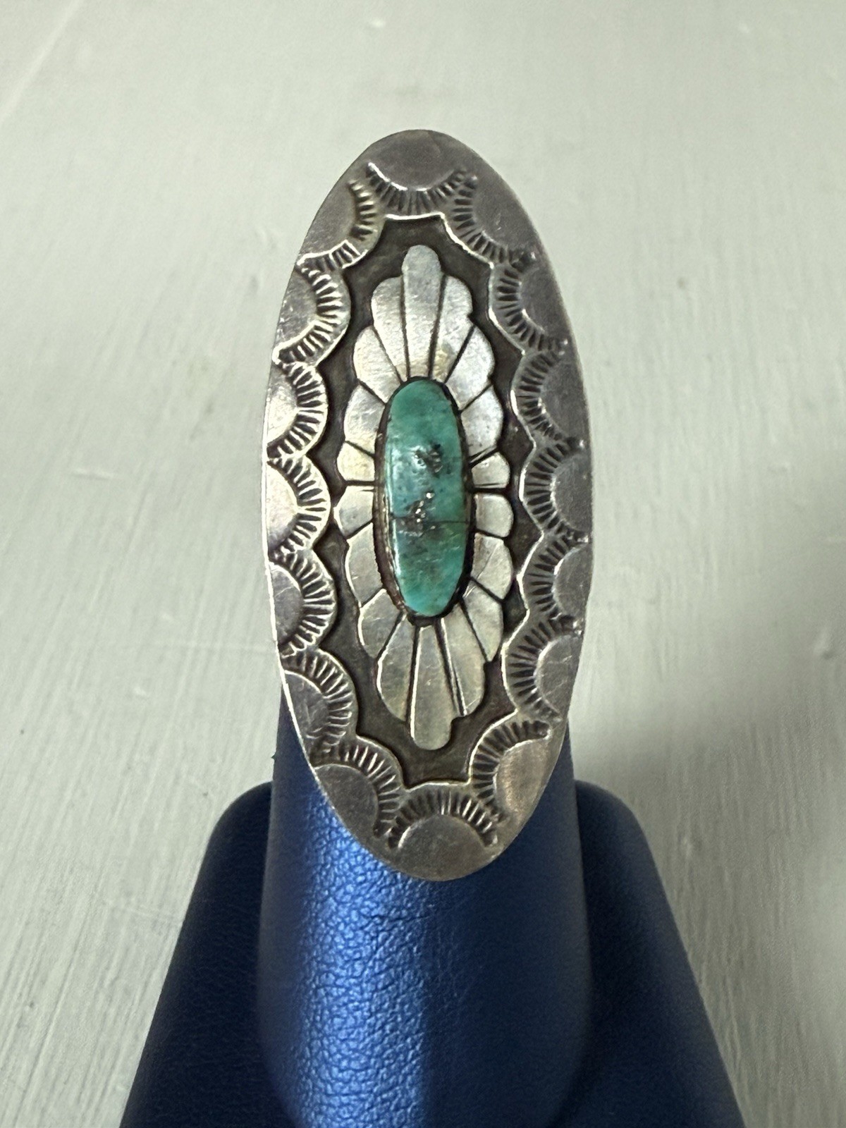 BEAUTIFUL Navajo KIRK SMITH KS Sterling Silver Turquoise Concho Statement Ring 7