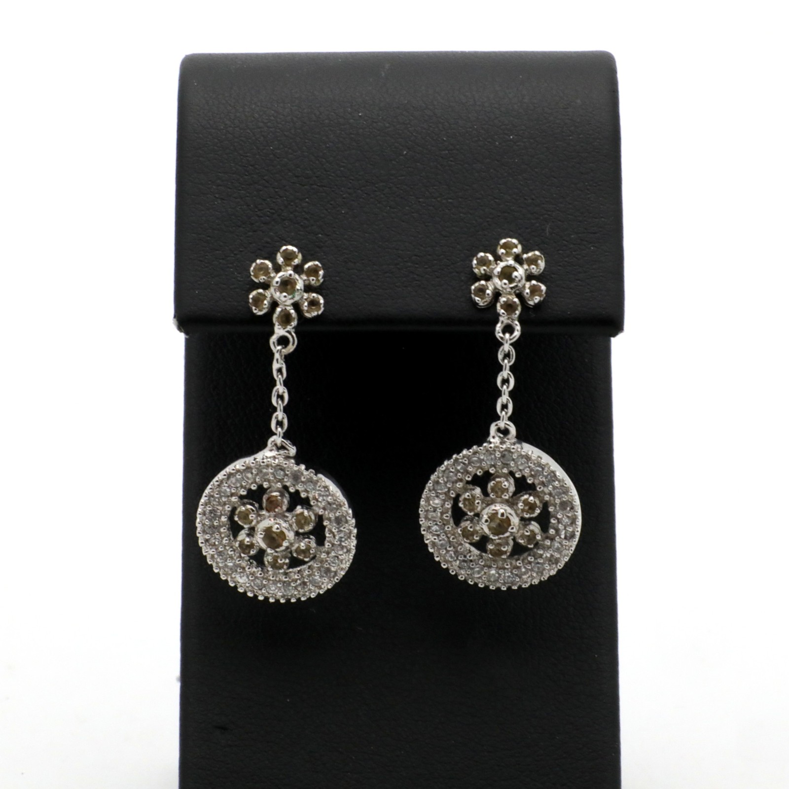 Vintage 1960s Sterling Silver Clear & Yellow Cubic Zirconia Drop Earrings-1.2” L