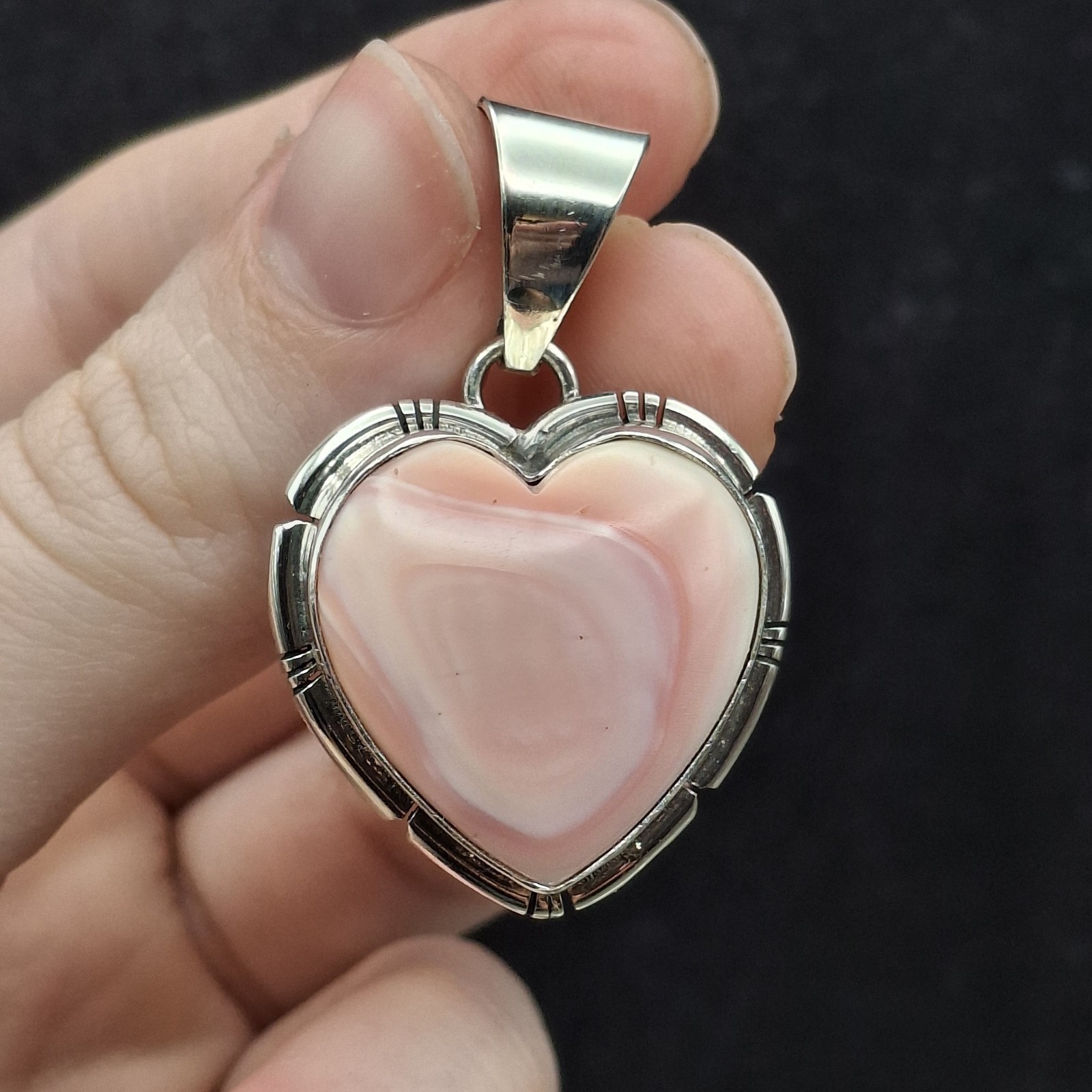 Samson Edsitty Pink Conch Heart Pendant Sterling Silver Navajo Native American
