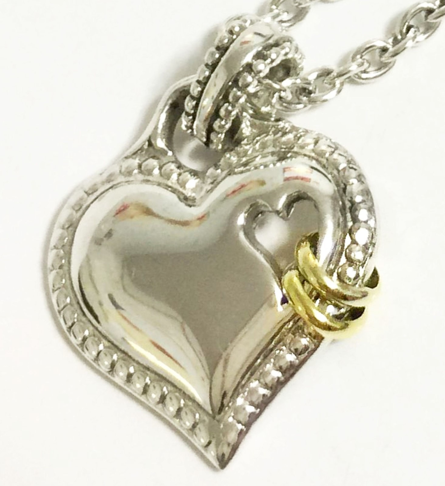 SCOTT KAY 18″ 10g Silver Chain Hearts 14k Gold Rings Pendant Necklace Women NEW