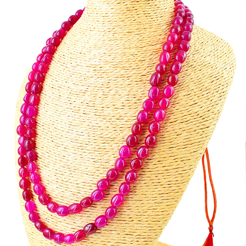 Oval Shape 465.00 Cts Earth Mined 2 Strand Red Ruby Beads Necklace NK 11E128