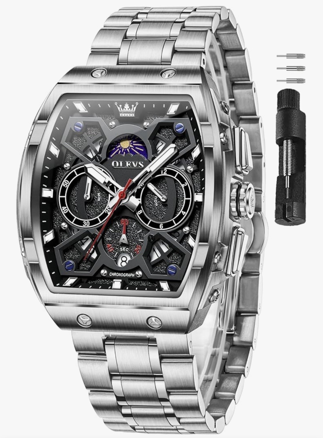 OLEVS Quartz Men’s Watch Chronograph, Waterproof, Luminous, Moon Phase with Date