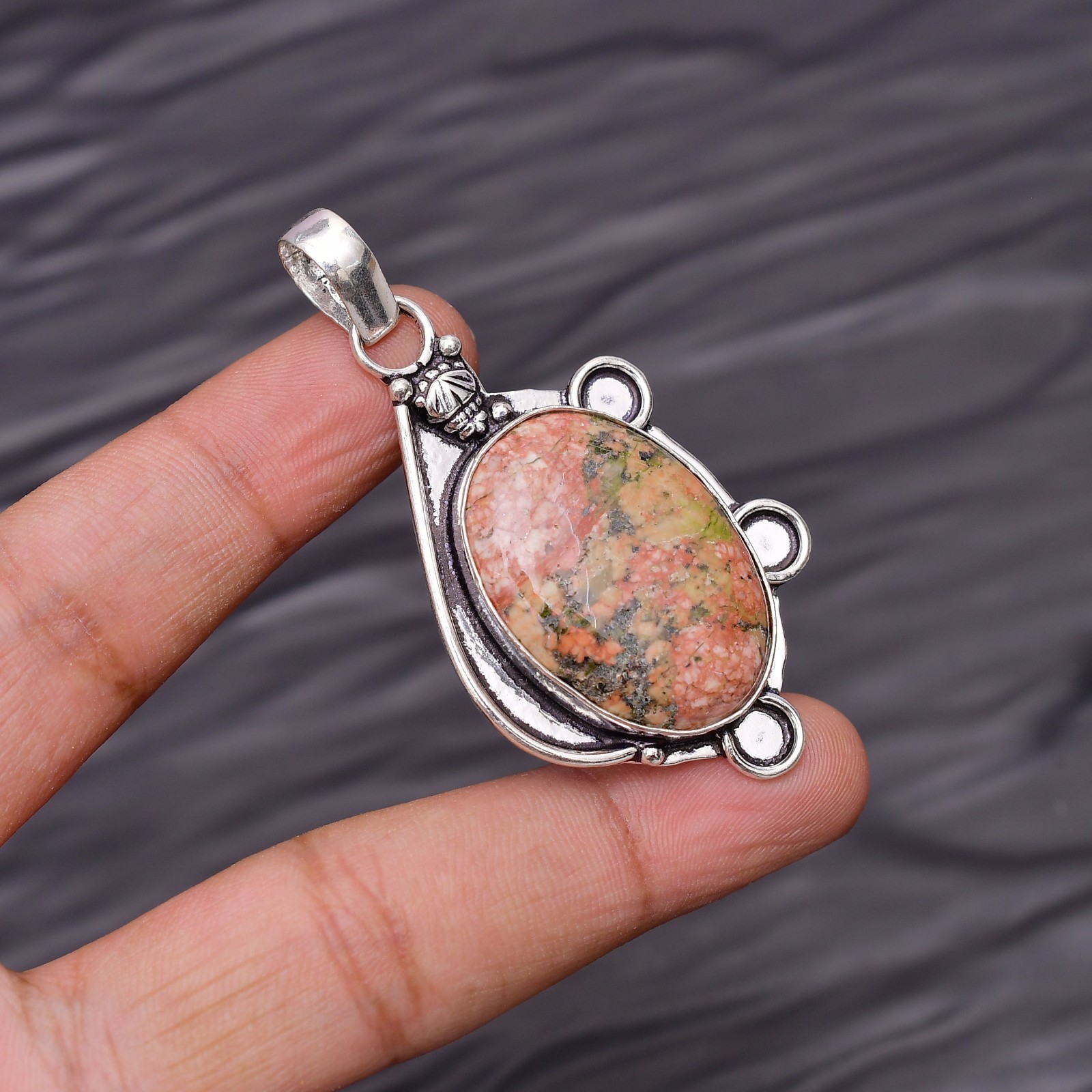 Unakite Gemstone 925 Sterling Silver Jewelry Pendant 2.16″