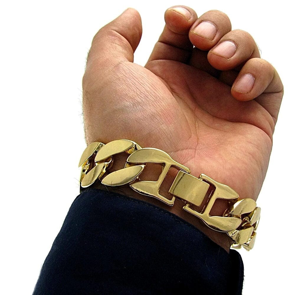 Mens Miami Cuban Link Big Gold Plated Curb Chain Hip Hop Bracelet 20MM Thick 9″