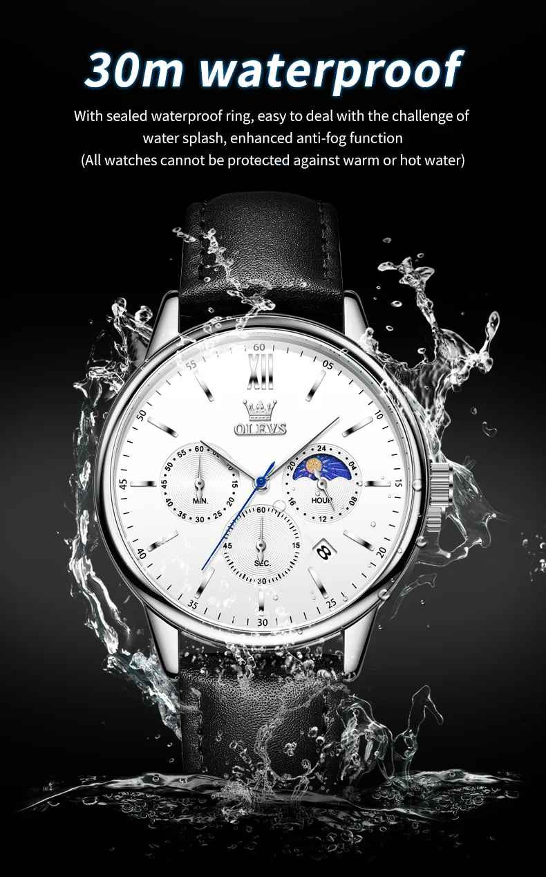 Waterproof Quartz Watch Men’s OLEVS Luminous Luxury Leather Men Business Strap