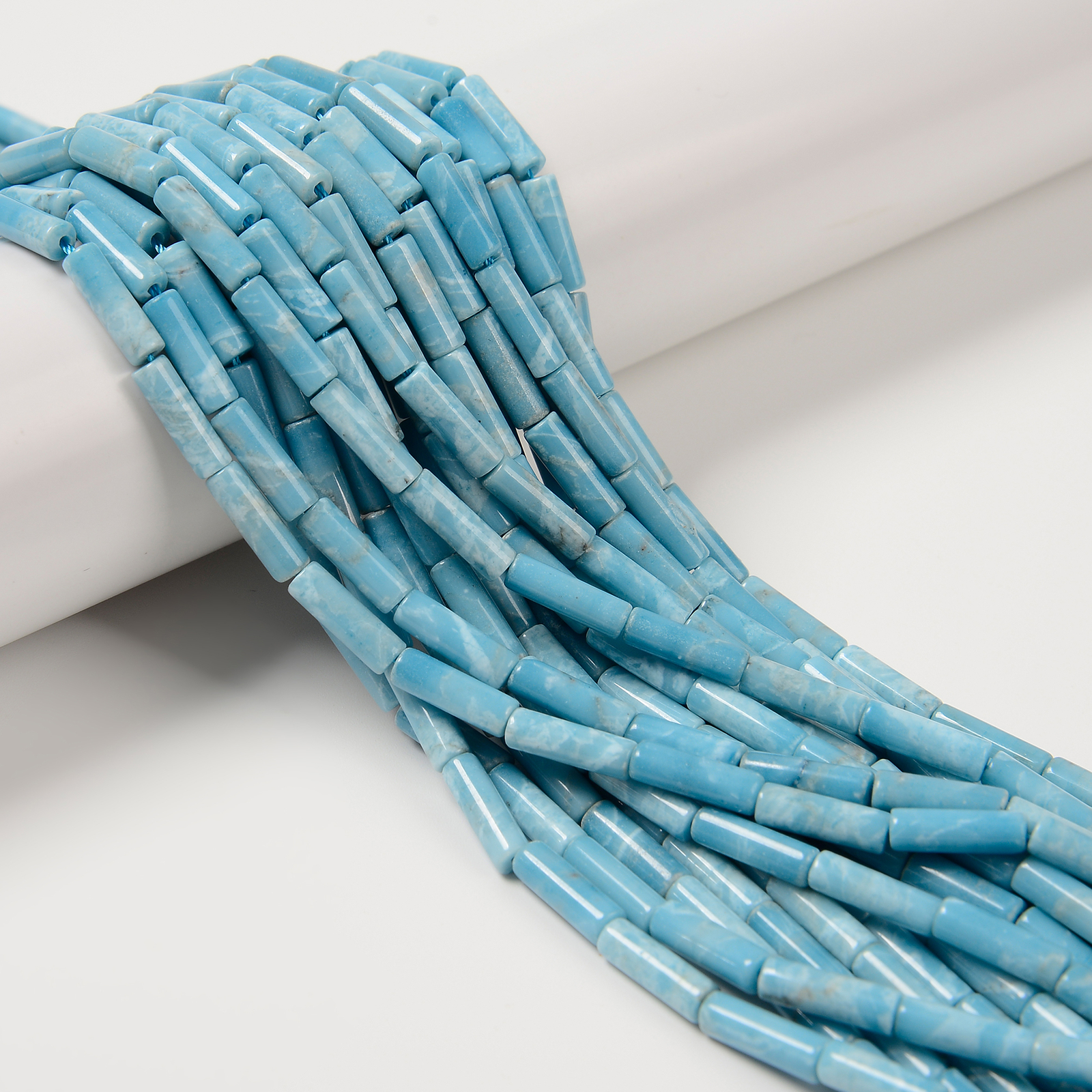 Larimar Quartz Smooth Cylinder Tube Beads Size 4x13mm 15.5” Strand