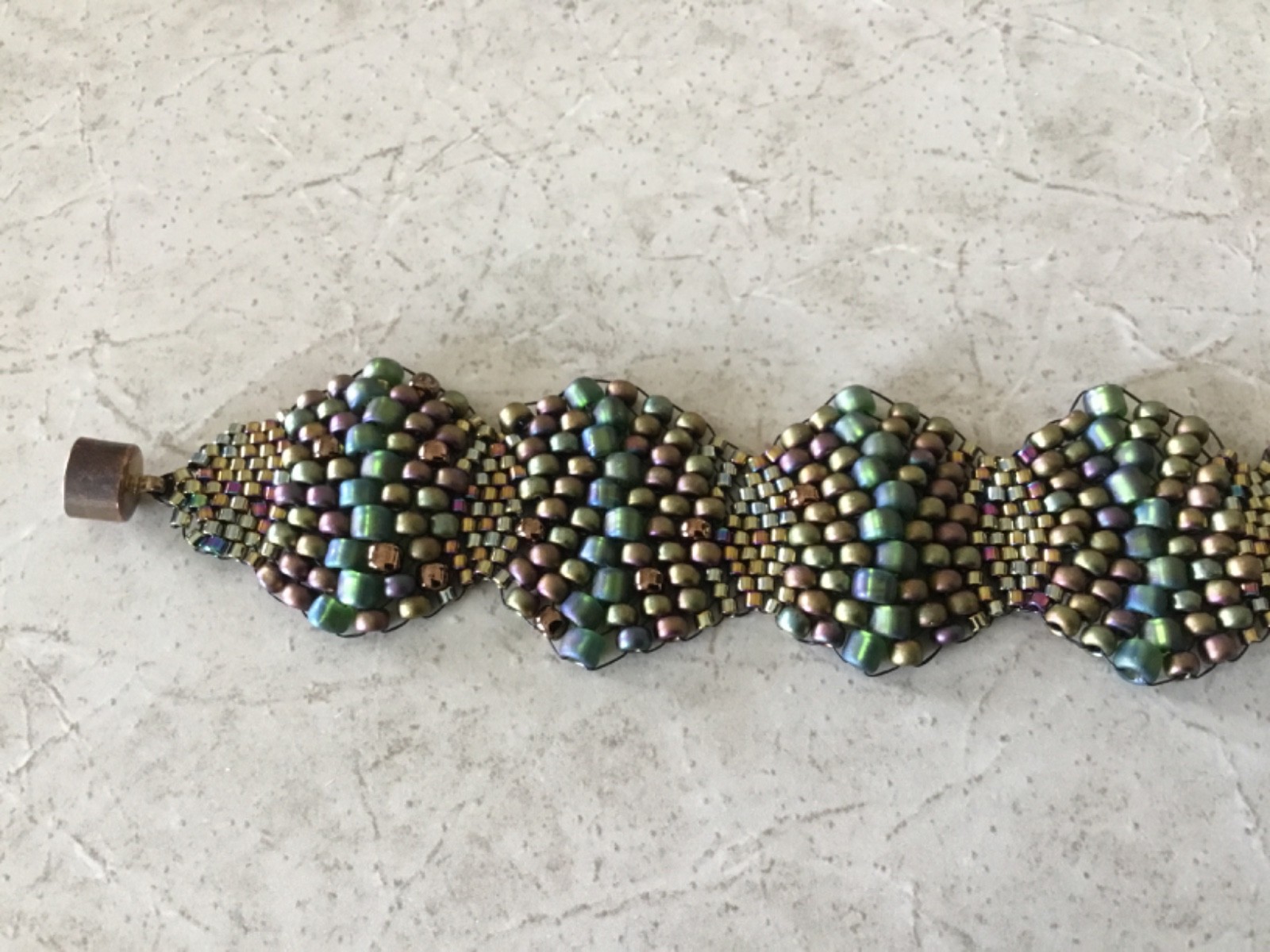 Woven Multicolor Bead Bracelet 8 Inches Gila Monster Scale Colors