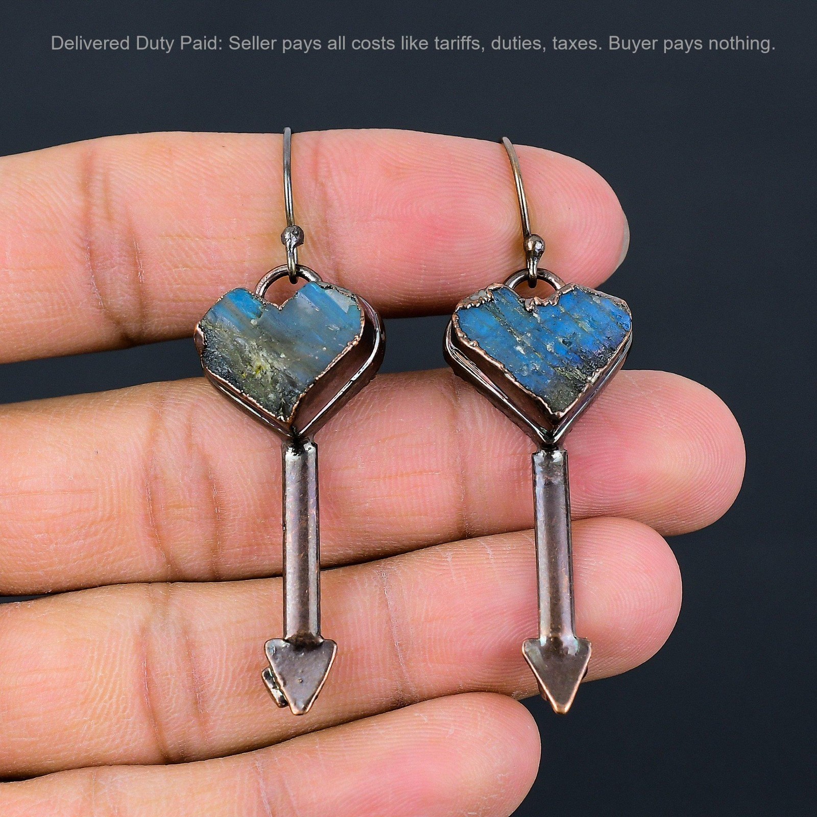 Copper Natural Labradorite Rough Dangle Electroformed Artisan Earrings Jewelry