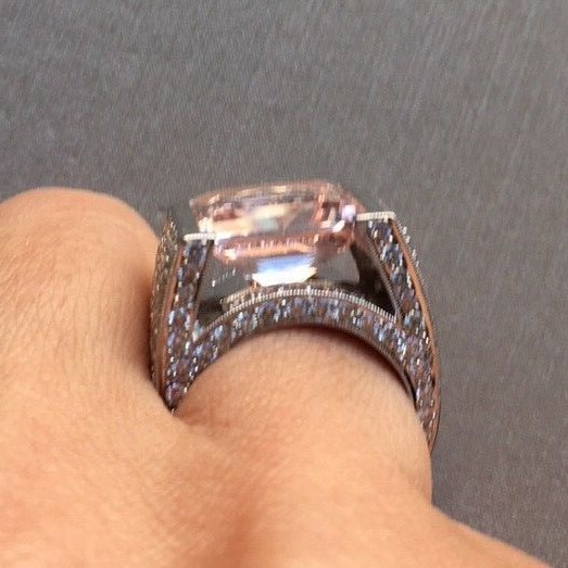 Estate Fine large peach colored Morganite in a gorgeous diamond setting