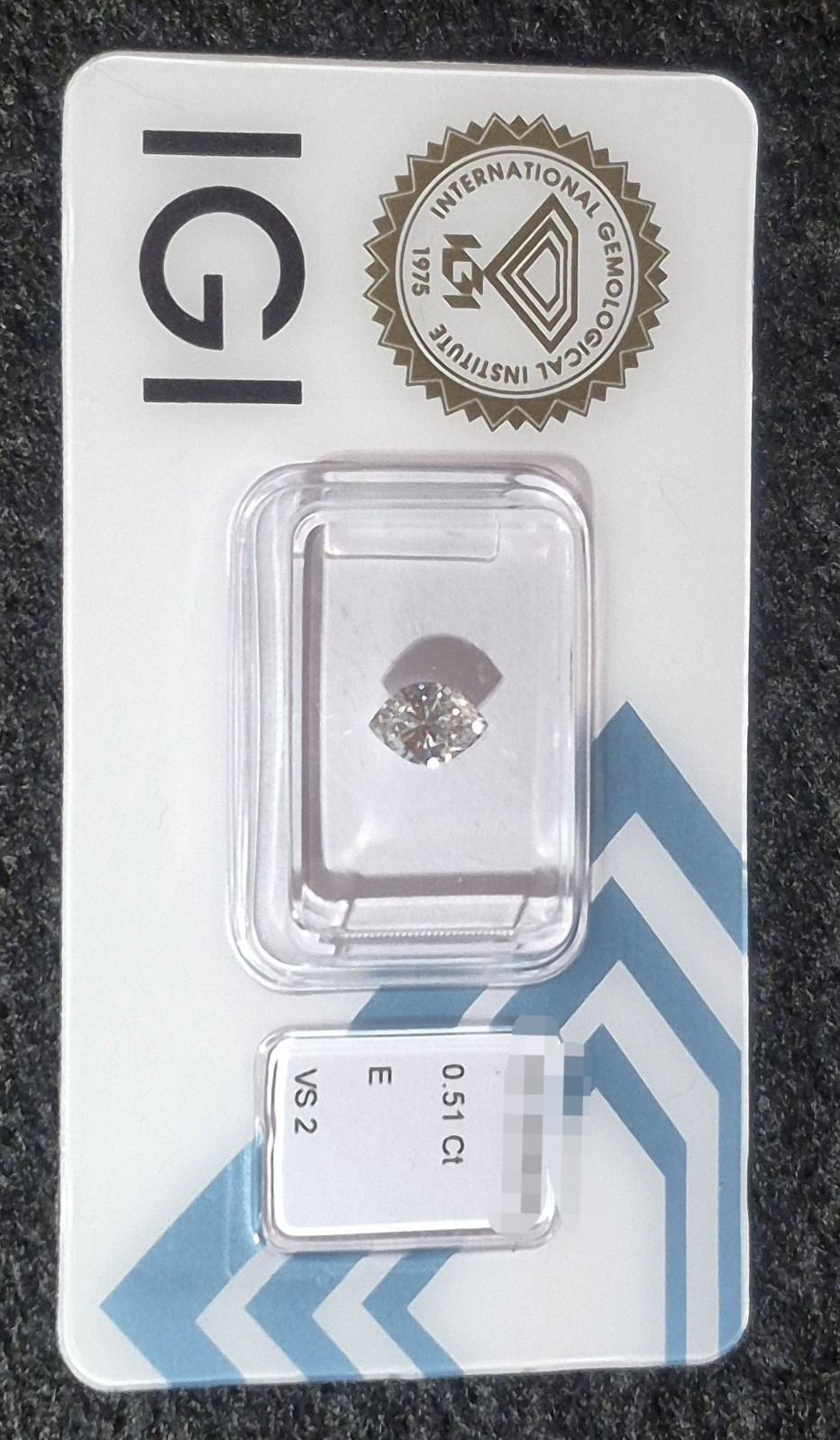 IGI Certified Natural Marquise Diamond 0.51ctw E VS2 Very Good Cut 6.92mm