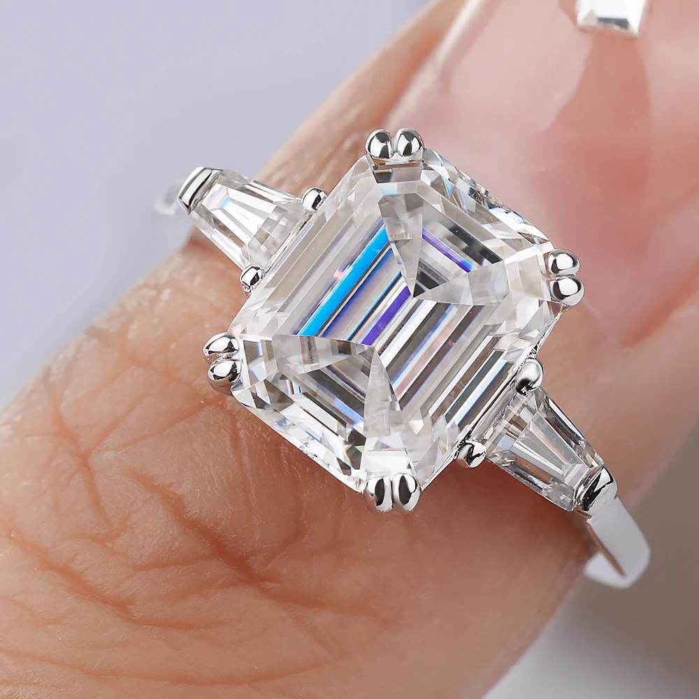 Sterling Silver Wedding Ring Polished Three Stone Style Prong Set Elegant Design