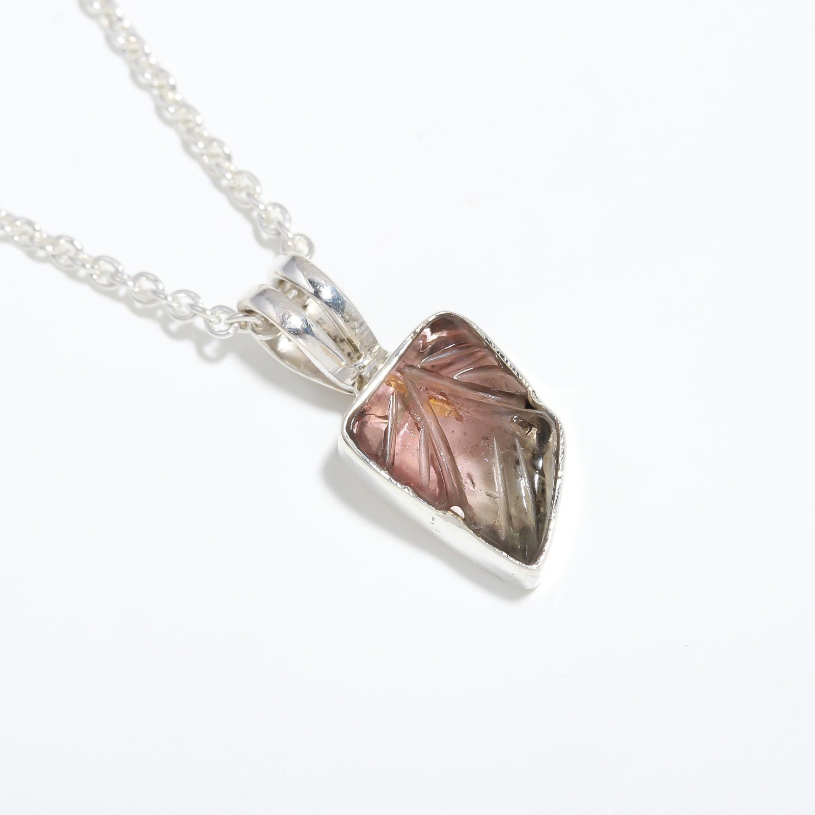 Natural Tourmaline Leaf Chain Pendant 925 Sterling Silver Jewelry Gift For Lover