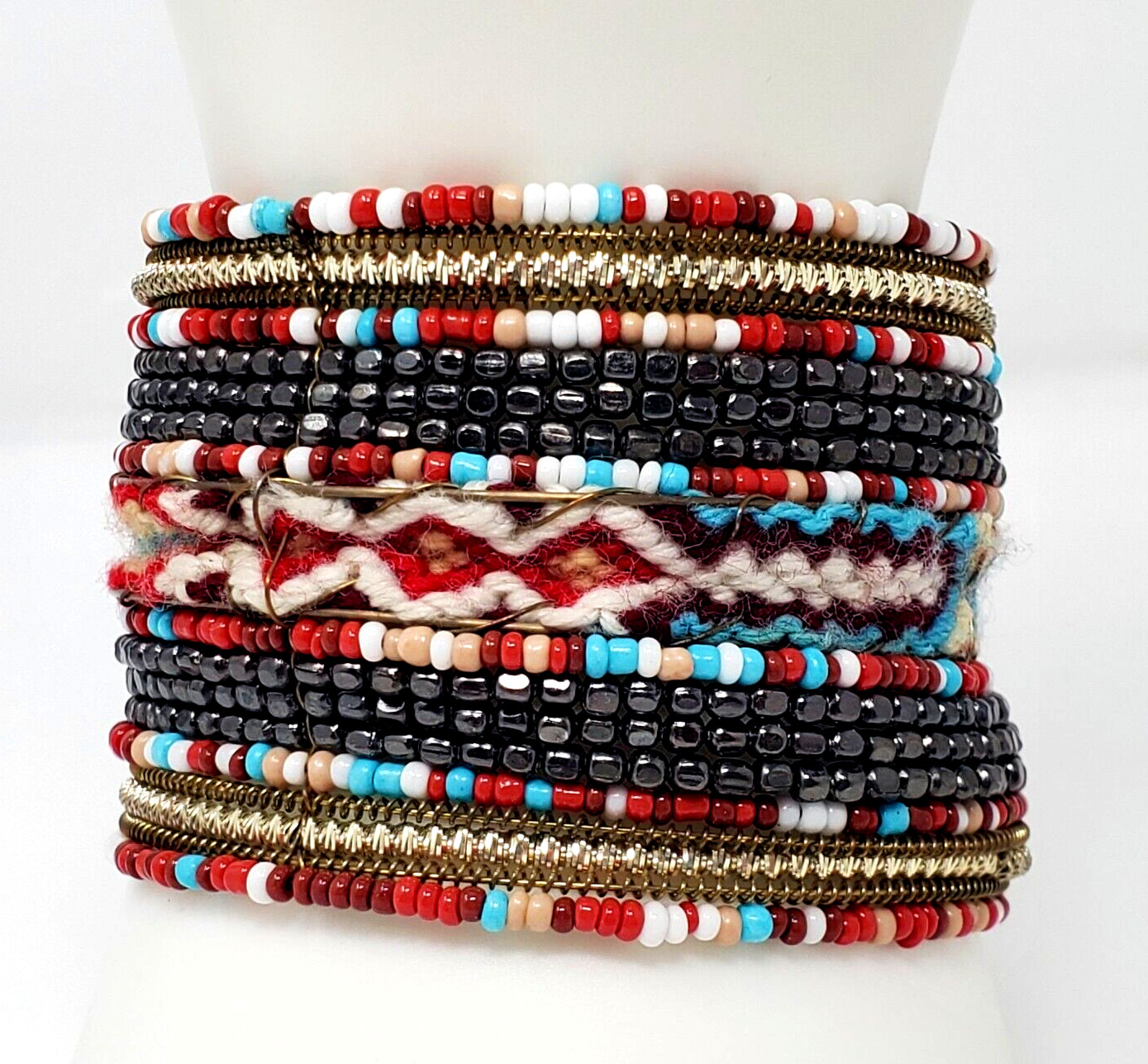Wide Beaded Braided Jane Cuff Bracelet Multicolor Seed Bead Boho Bangle
