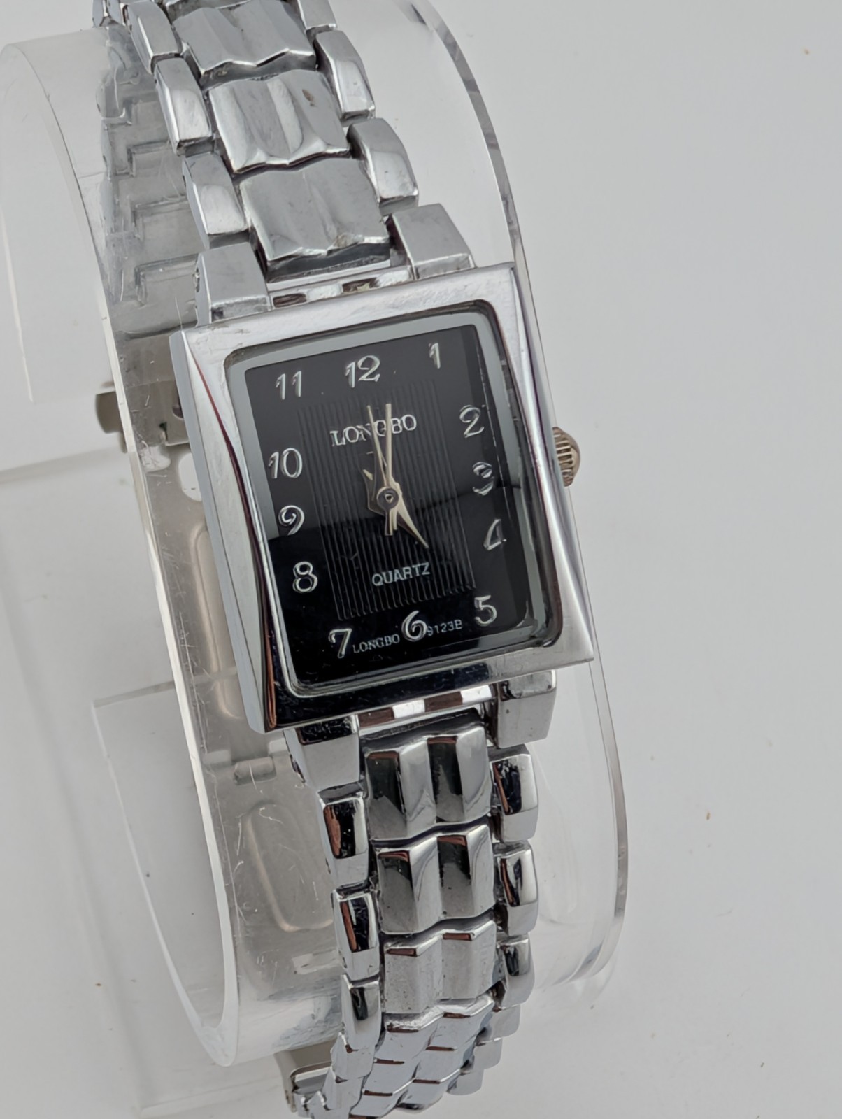 Longbo Watch Women 19mm Case Black Dial 6″ Silver Band- New Battery
