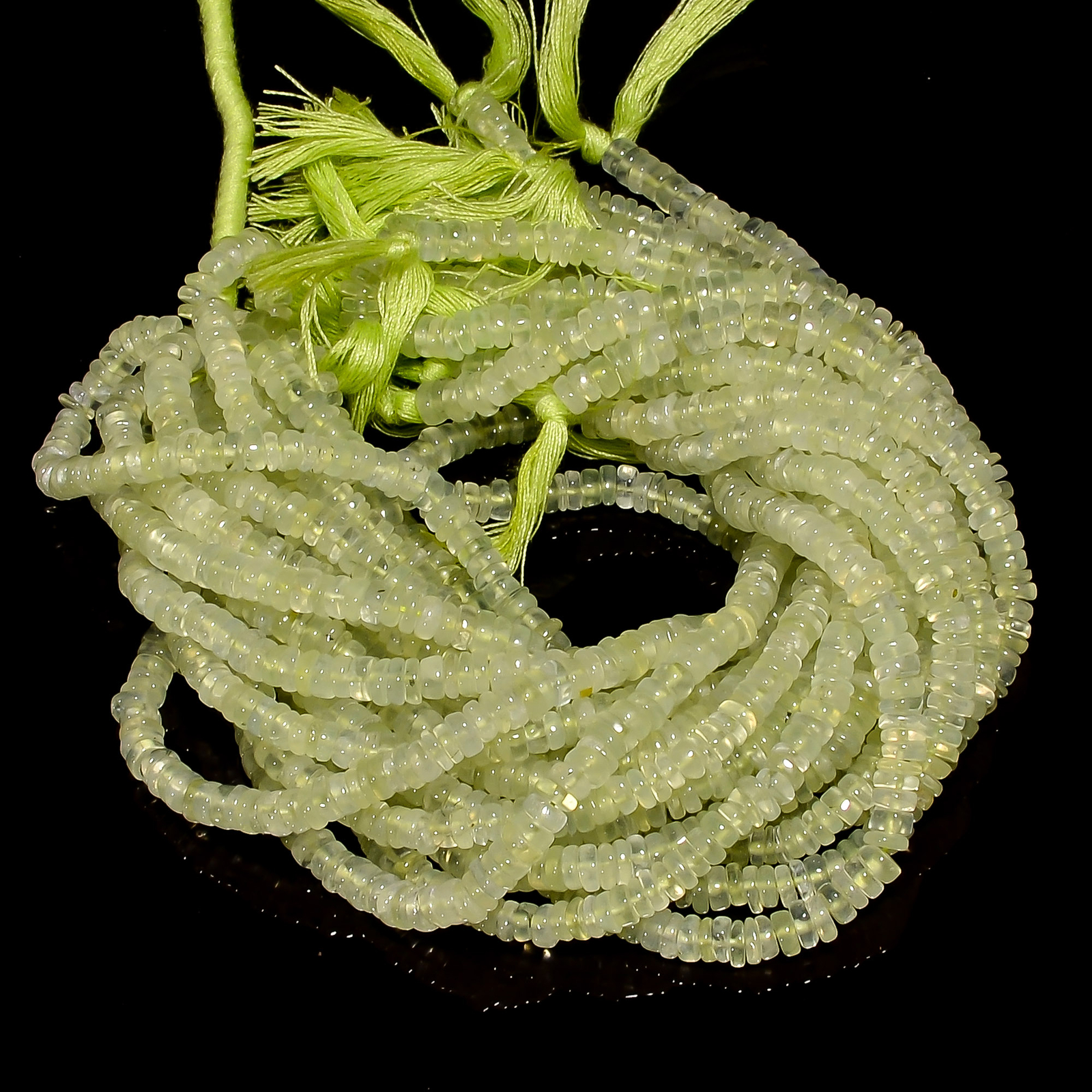 Natural Prehnite Gemstone Rondelle Shape Smooth Beads 4X4 5X5mm Strand 8″ EB-355