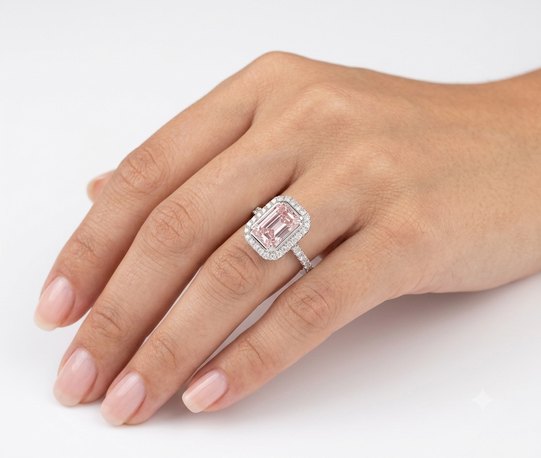 Elegant Radiant 2.70Ct Fancy Vivid Pink Lab Grown Diamond Ring 14K WG IGI