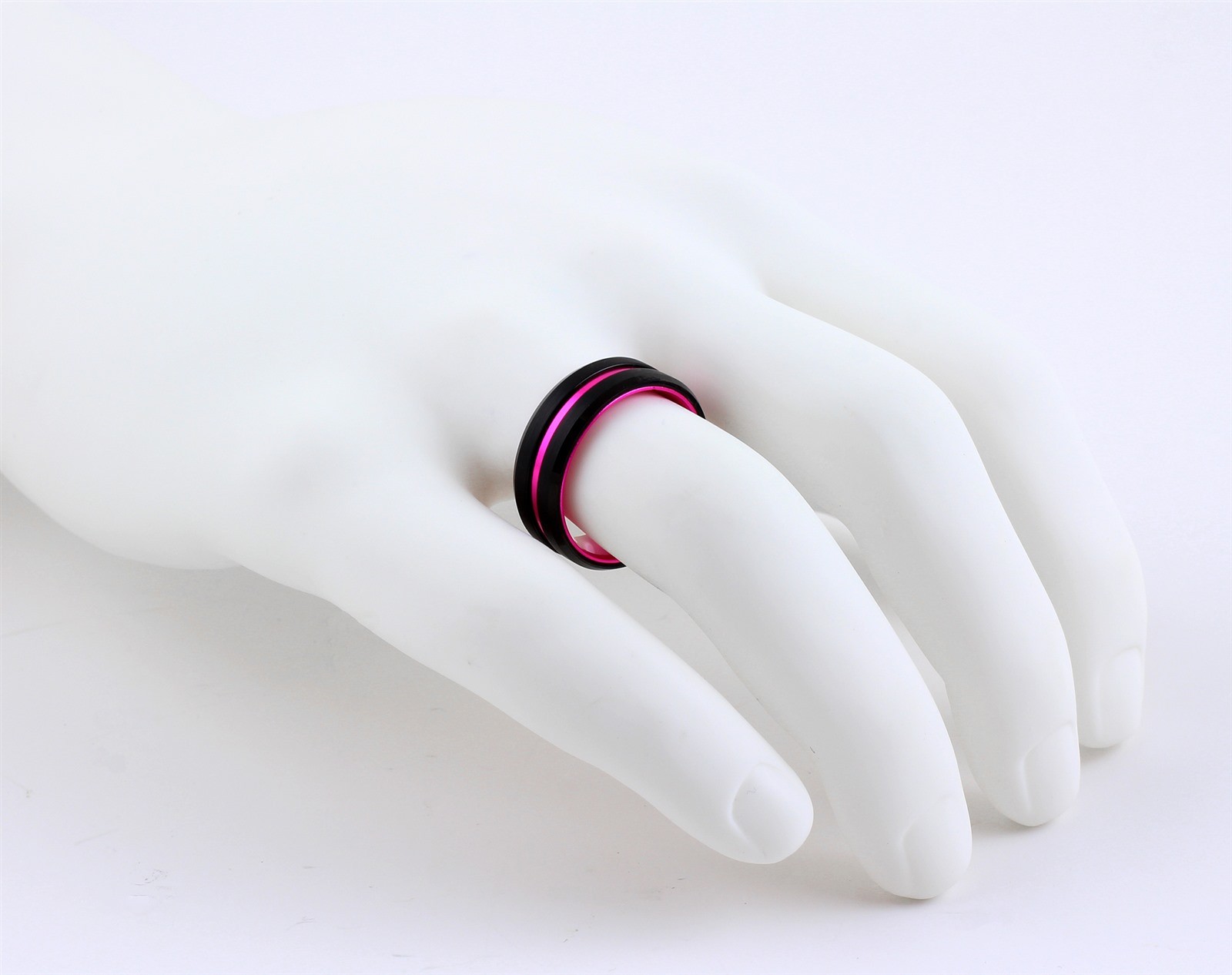 Engraved 6/8mm Black Tungsten Thin Pink Line Wedding Band Ring Breast Cancer TW