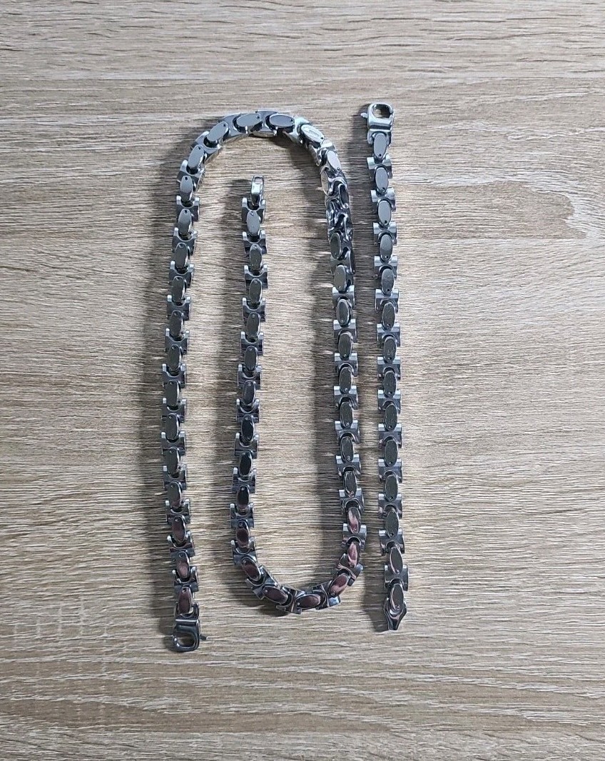 Mens Stainless Steel Heavy Link 24in Necklace & 8in Bracelet Set