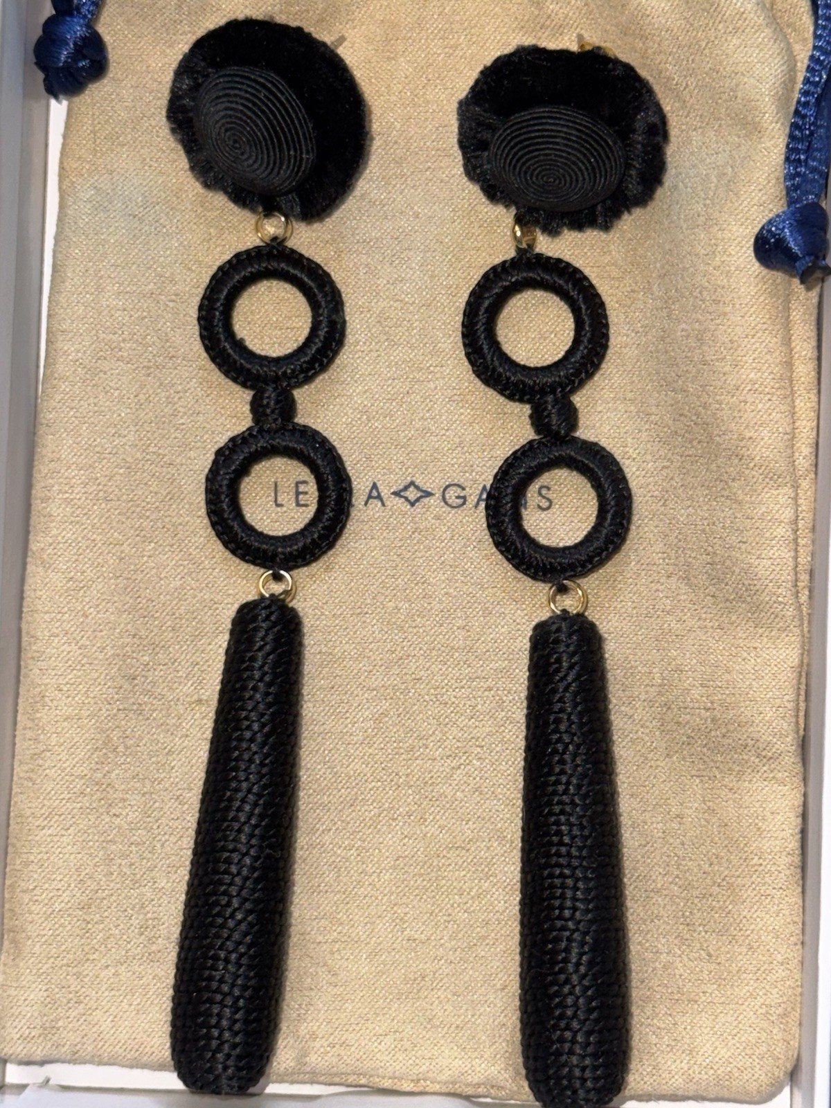 HSN Leyla Gans Black Amelie Wrapped Cord Drop Earrings