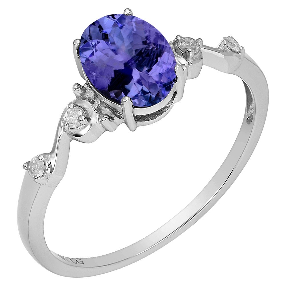 14k Solid White Gold Oval Natural Tanzanite & Diamond Swirl Shank Ring