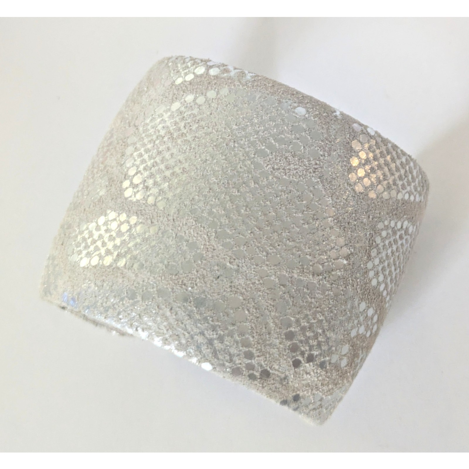 TED ROSSI NYC White & Silver Embossed Python Snake Skin Wide Cuff Bracelet
