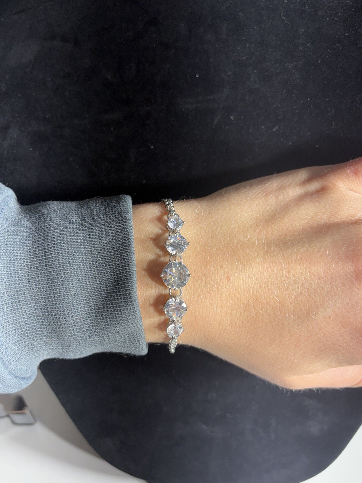 Charming Charlie Silver Tone Graduated Clear Crystal Bracelet Adjustable