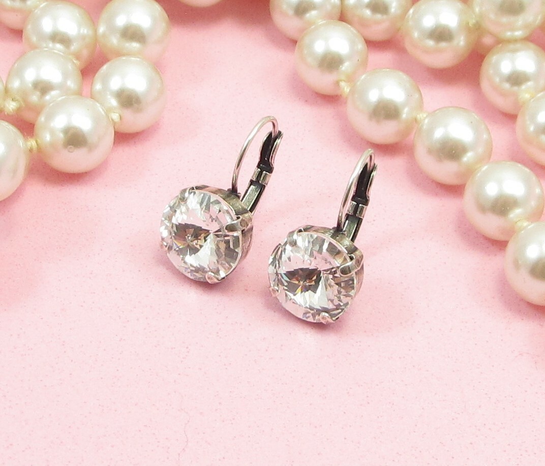 12mm Drop Cup Chain Earrings made w/ 12mm CLEAR CRYSTAL Premium Crystals