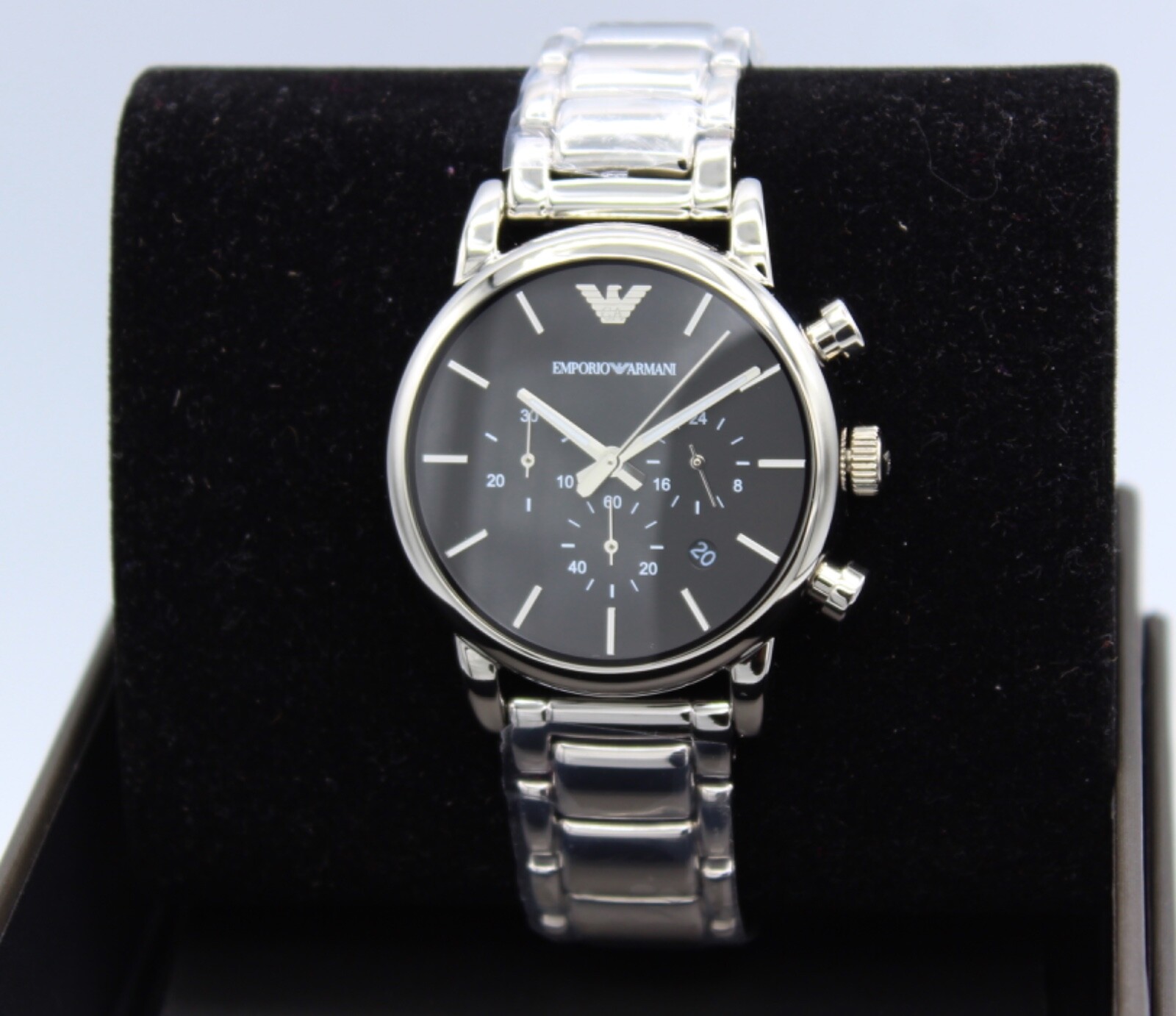 NEW AUTHENTIC EMPORIO ARMANI LUIGI BETA CLASSIC SILVER BLACK MEN’S AR1853 WATCH