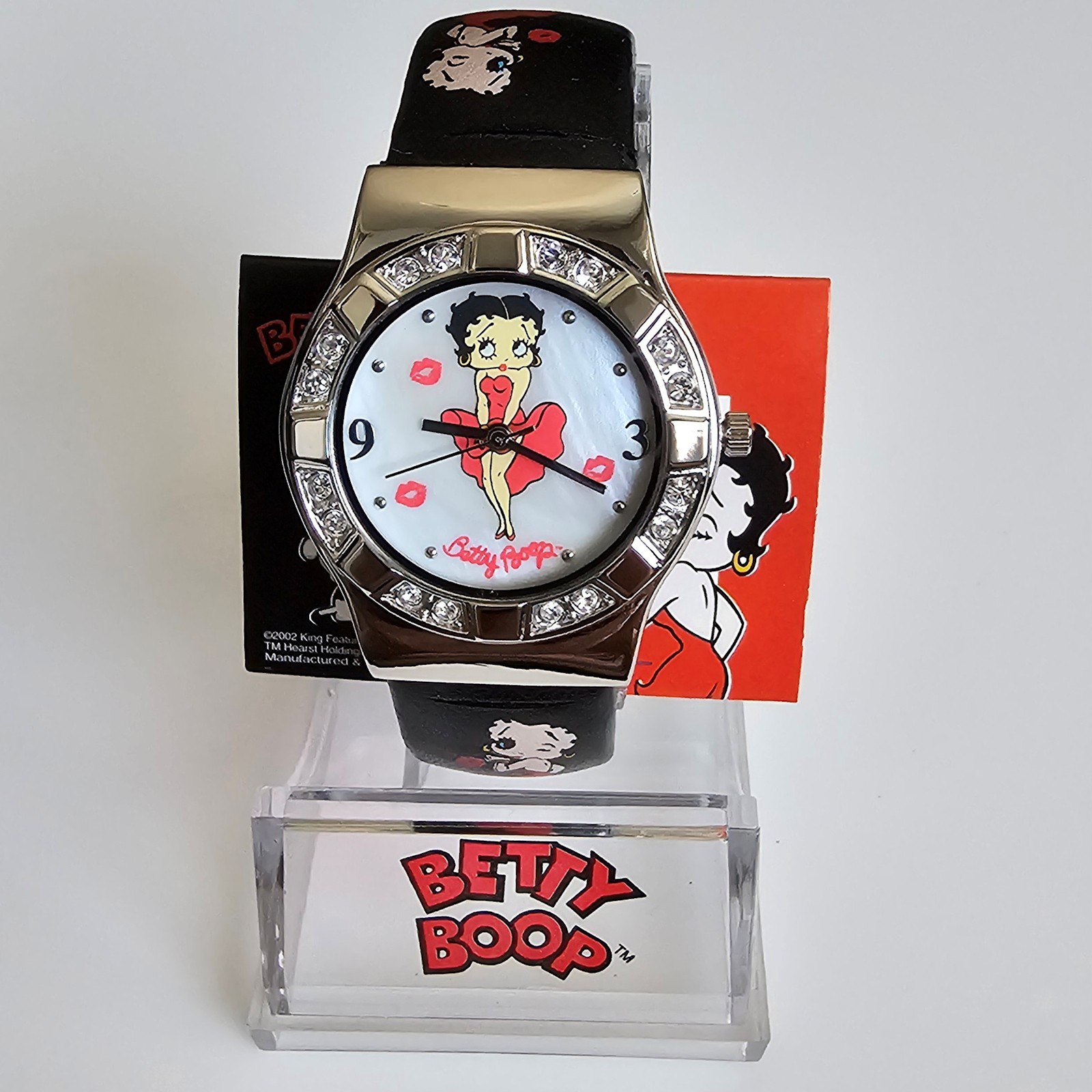NOS Betty Boop “Marilyn Monroe” Crystal MOP Dial Black Leather Watch New Battery