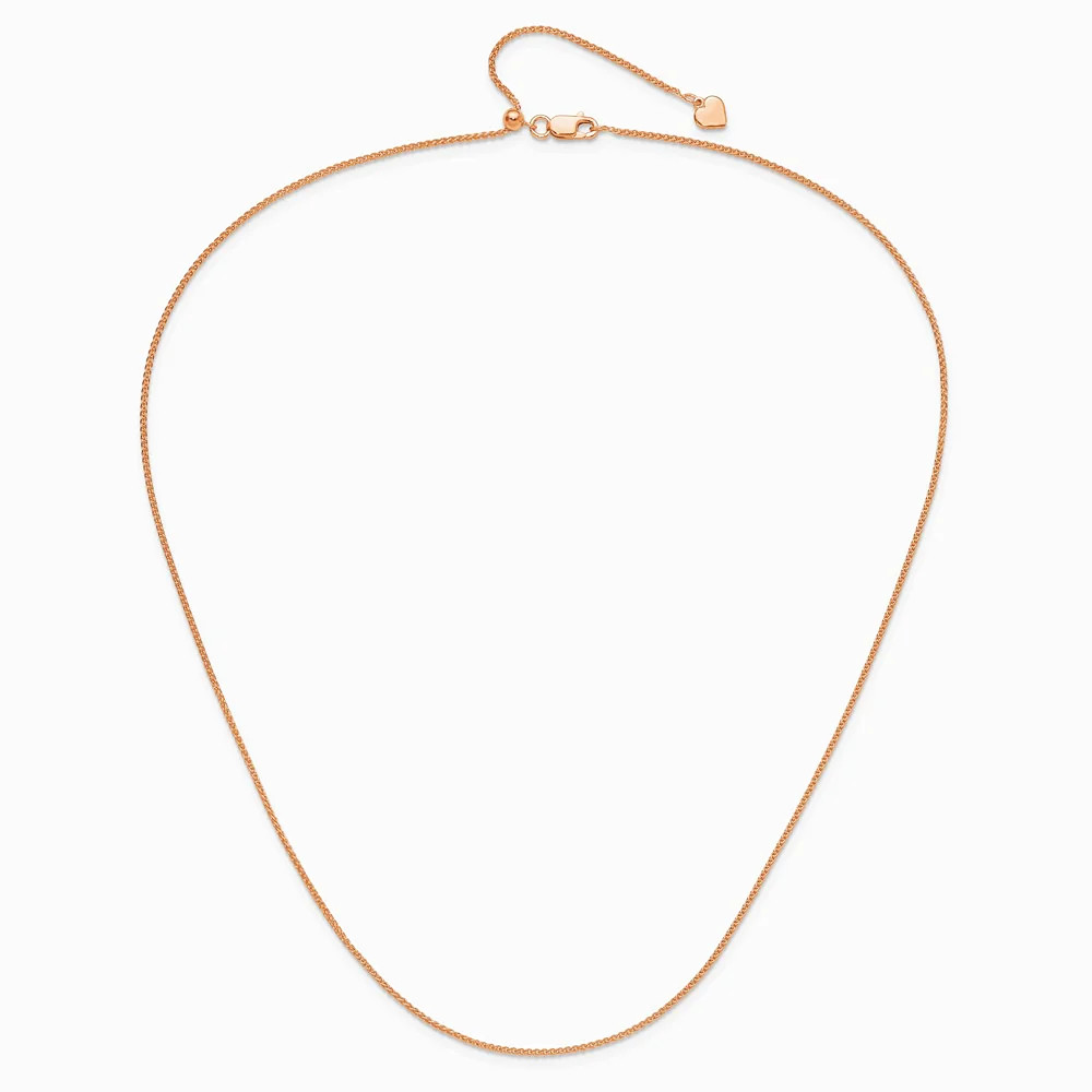 Sterling Silver Adjustable Rose Gold-Plated 1.3mm Spiga Chain Necklace 22″-30″