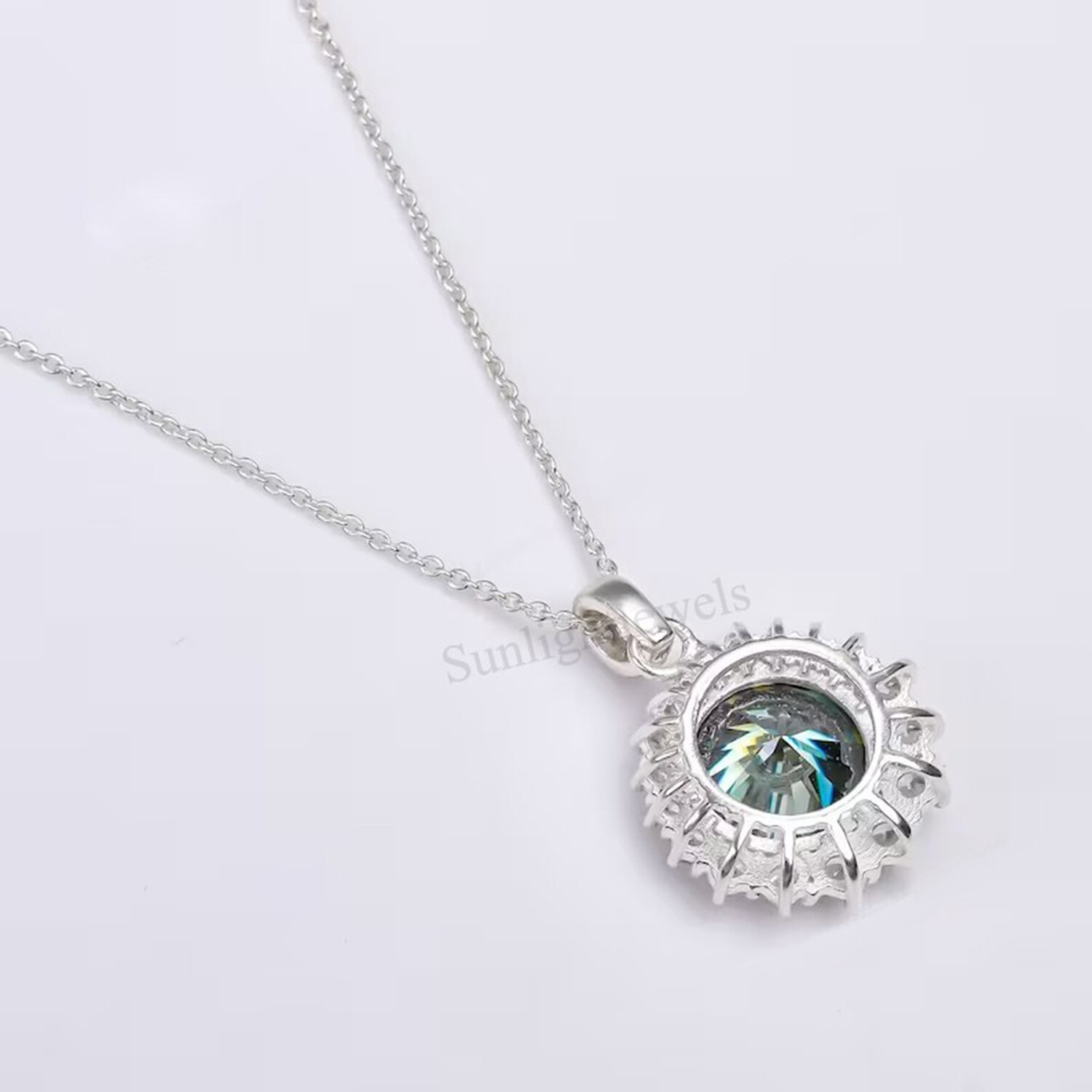 925 Silver 6.7 Ct Blue Lab Grown Diamond Round Cut Statement Necklace – Dainty