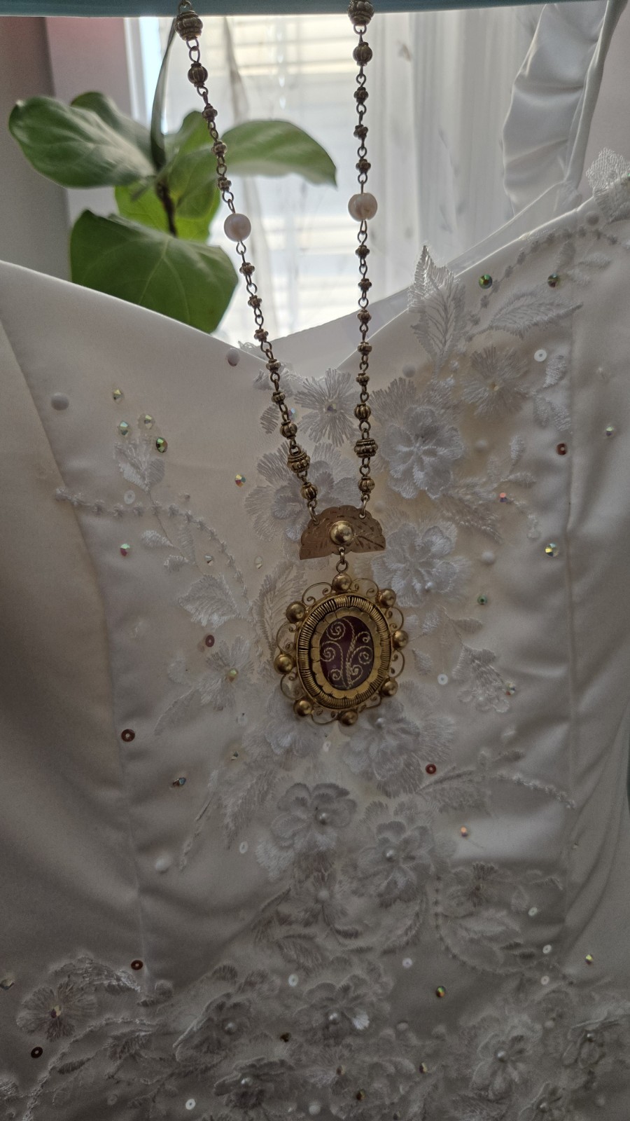 Philippine Tambourine Jewelry Handmade Pearl Filigree Necklace