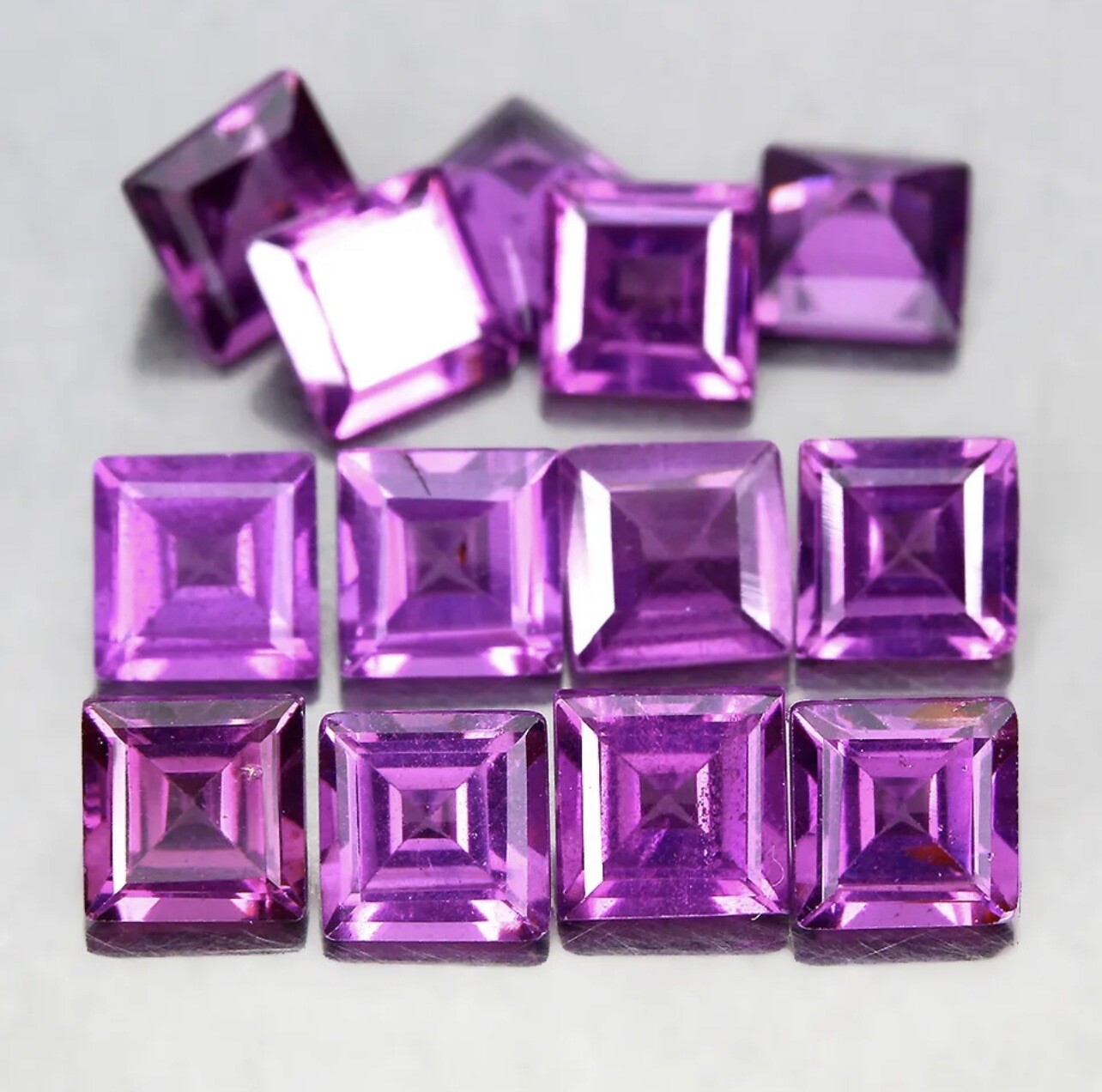 Natural Square Cut Lot 13pcs 5.37ct 4mm Neon Purple Rhodolite Garnet Unheated