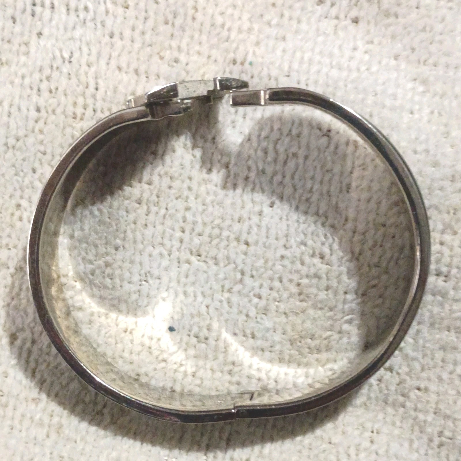 Hermès Clic H Hinged Bangle Bracelet Silver Tone Black Enamel Signed